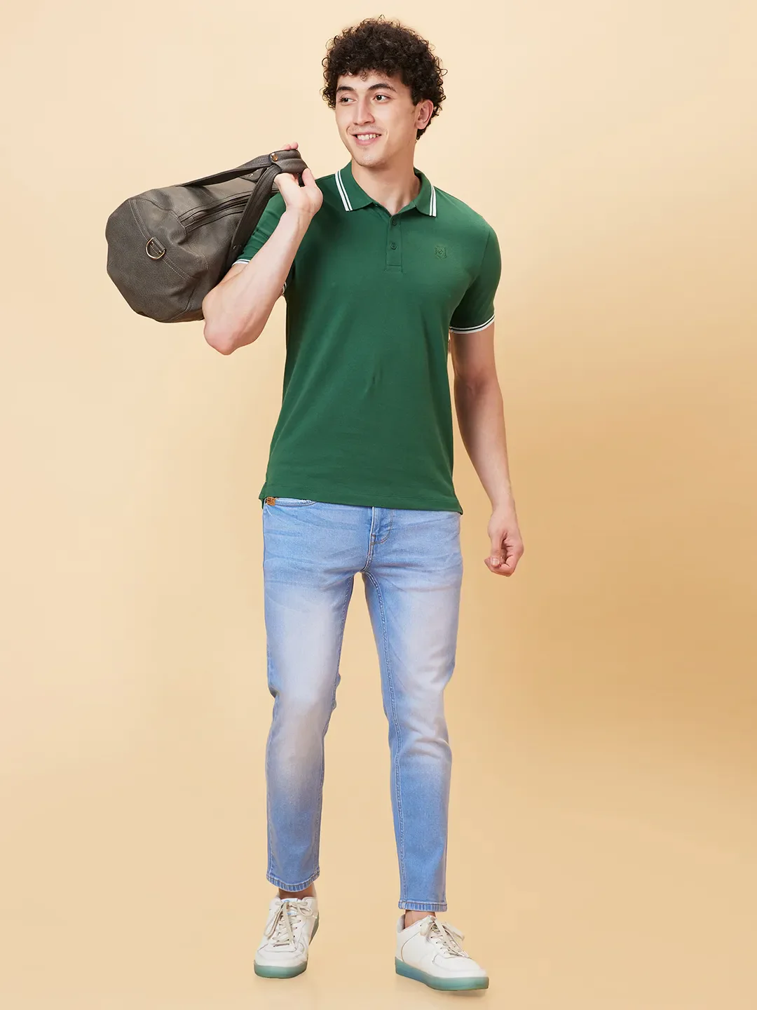 Green Regular Fit Men's Polo T-Shirt by Being Human Clothing - Image 6