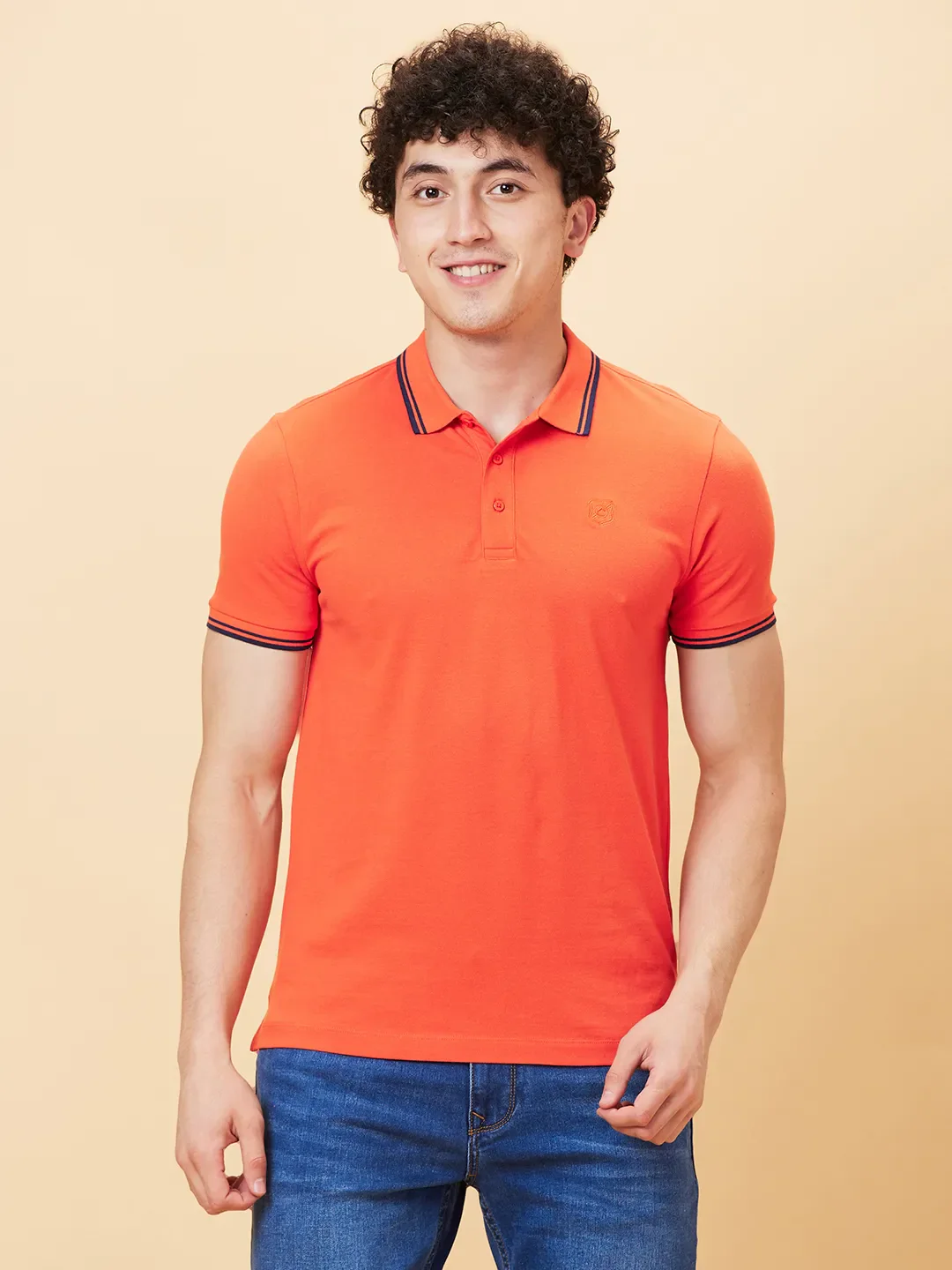 Orange Regular Fit Men's Polo T-Shirt by Being Human Clothing