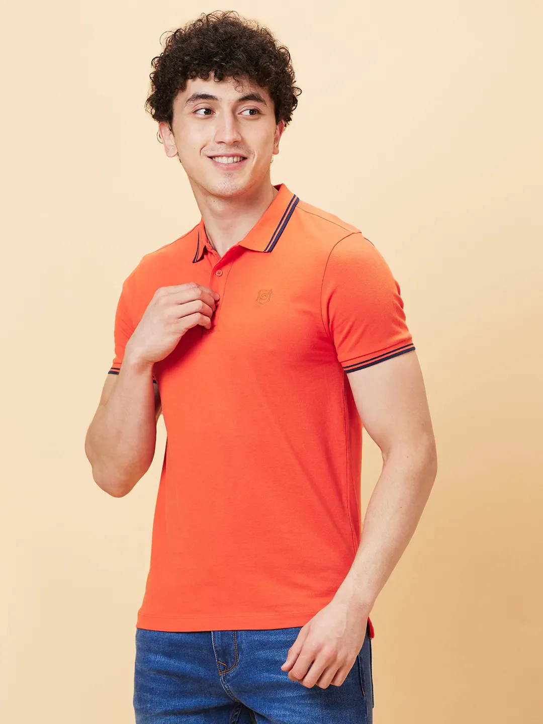 Orange Regular Fit Men's Polo T-Shirt by Being Human Clothing - Image 3
