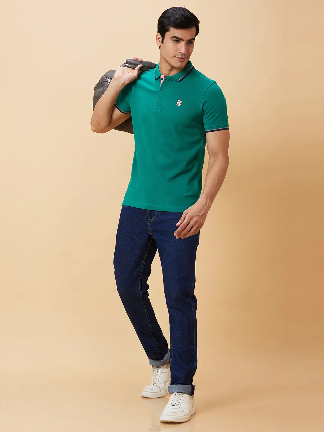 Green Regular Fit Men's Polo T-Shirt by Being Human Clothing - Image 5