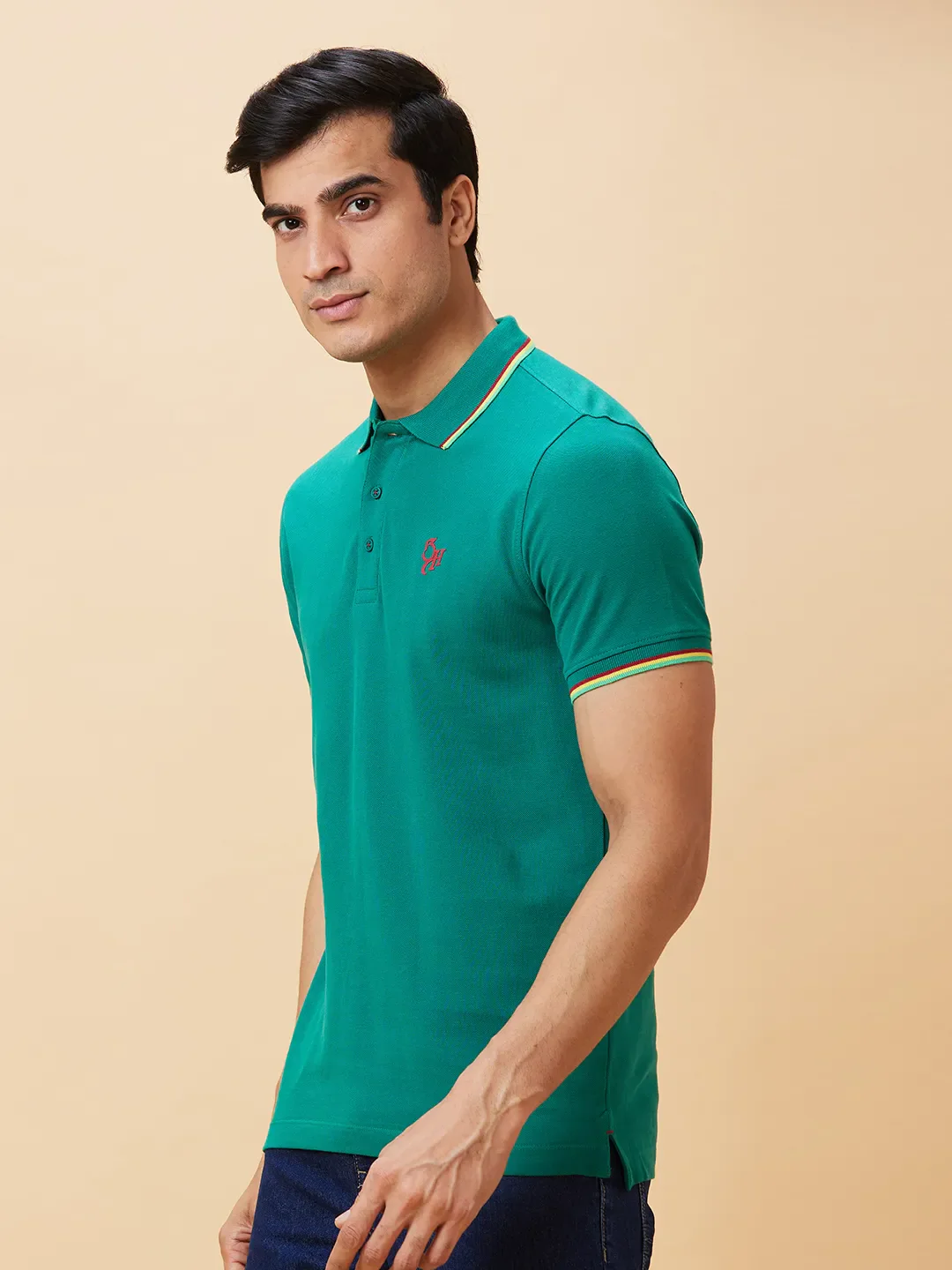 Green Regular Fit Men's Polo T-Shirt by Being Human Clothing - Image 3