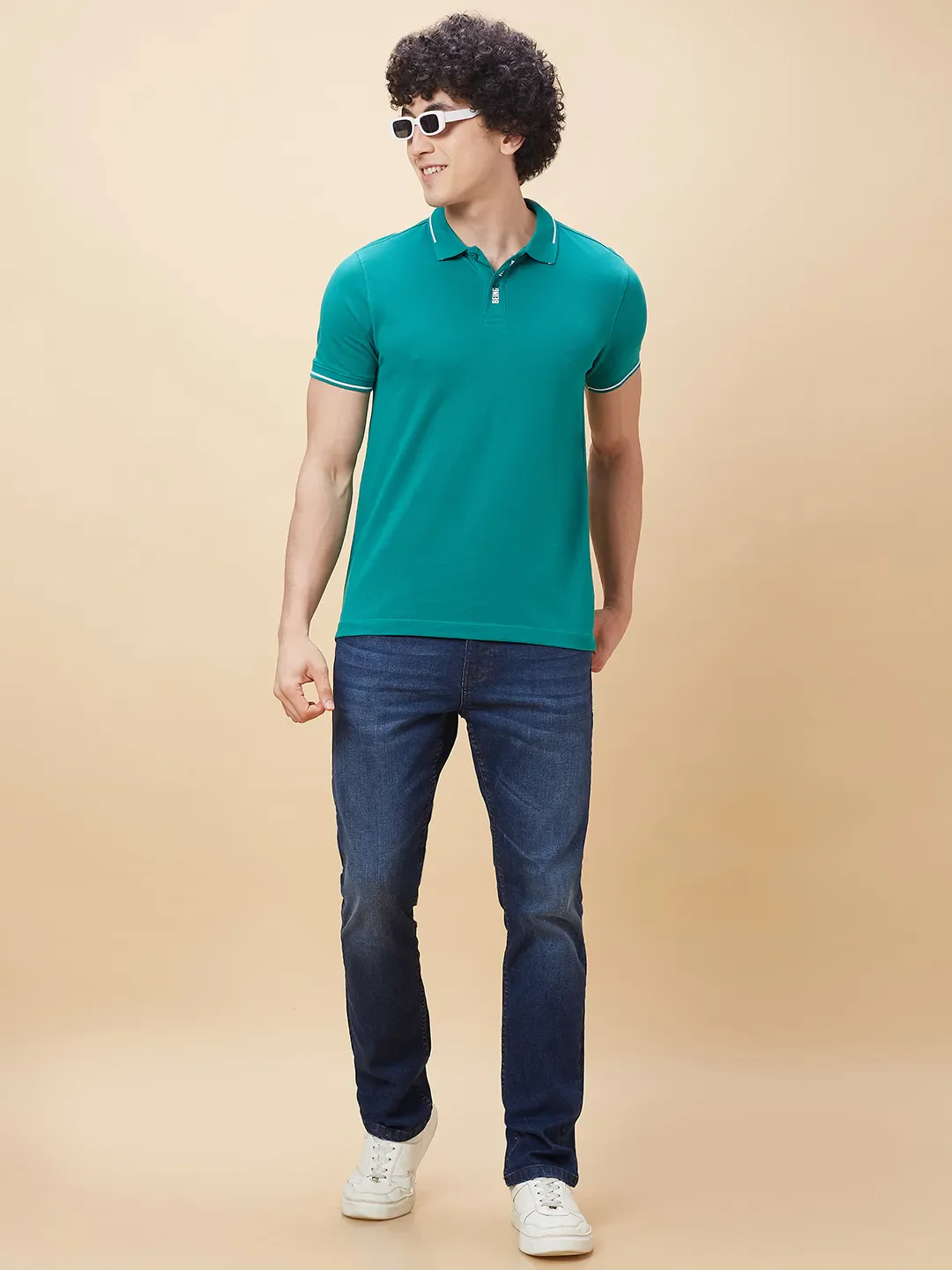 Green Regular Fit Men's Polo T-Shirt by Being Human Clothing - Image 6
