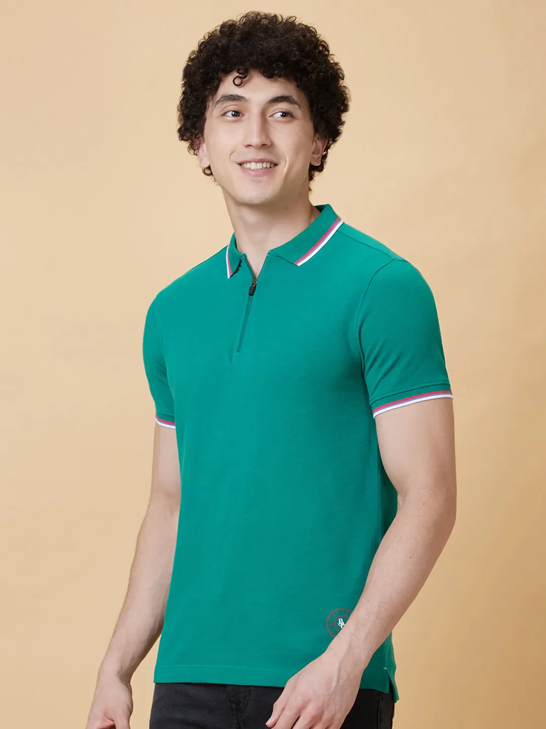Green Regular Fit Men's Polo T-Shirt by Being Human Clothing - Image 3