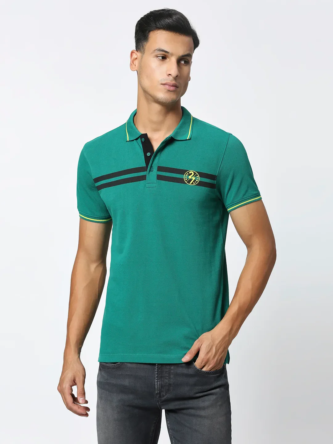 Green Regular Fit Men's Polo T-Shirt by Being Human Clothing
