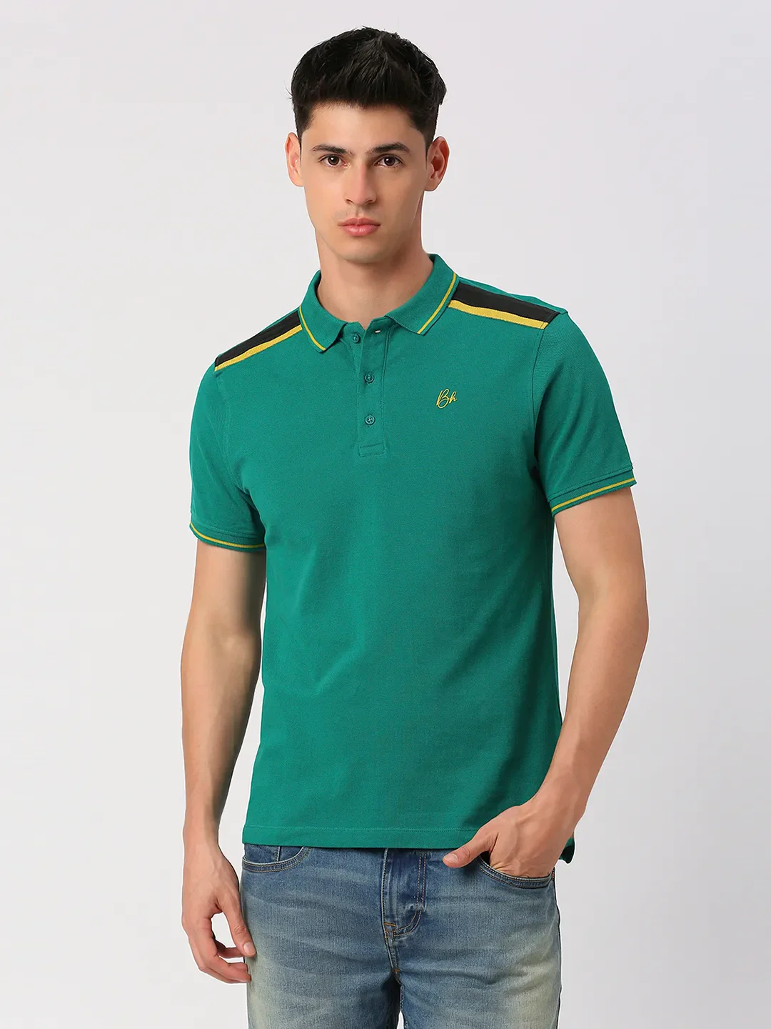 Green Regular Fit Men's Polo T-Shirt by Being Human Clothing
