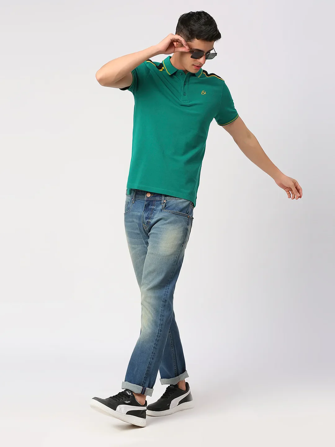 Green Regular Fit Men's Polo T-Shirt by Being Human Clothing - Image 6