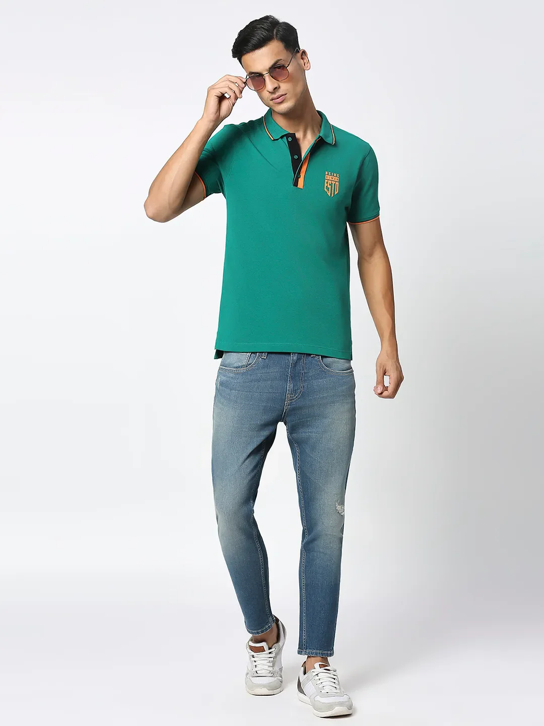 Green Regular Fit Men's Polo T-Shirt by Being Human Clothing - Image 6