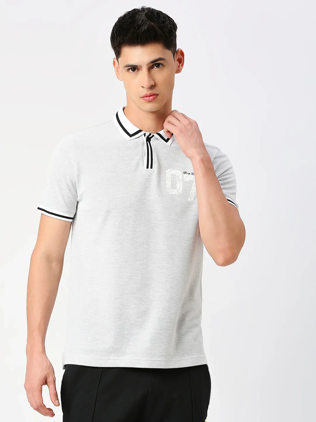 Grey Regular Fit Men's Polo T-Shirt by Being Human Clothing