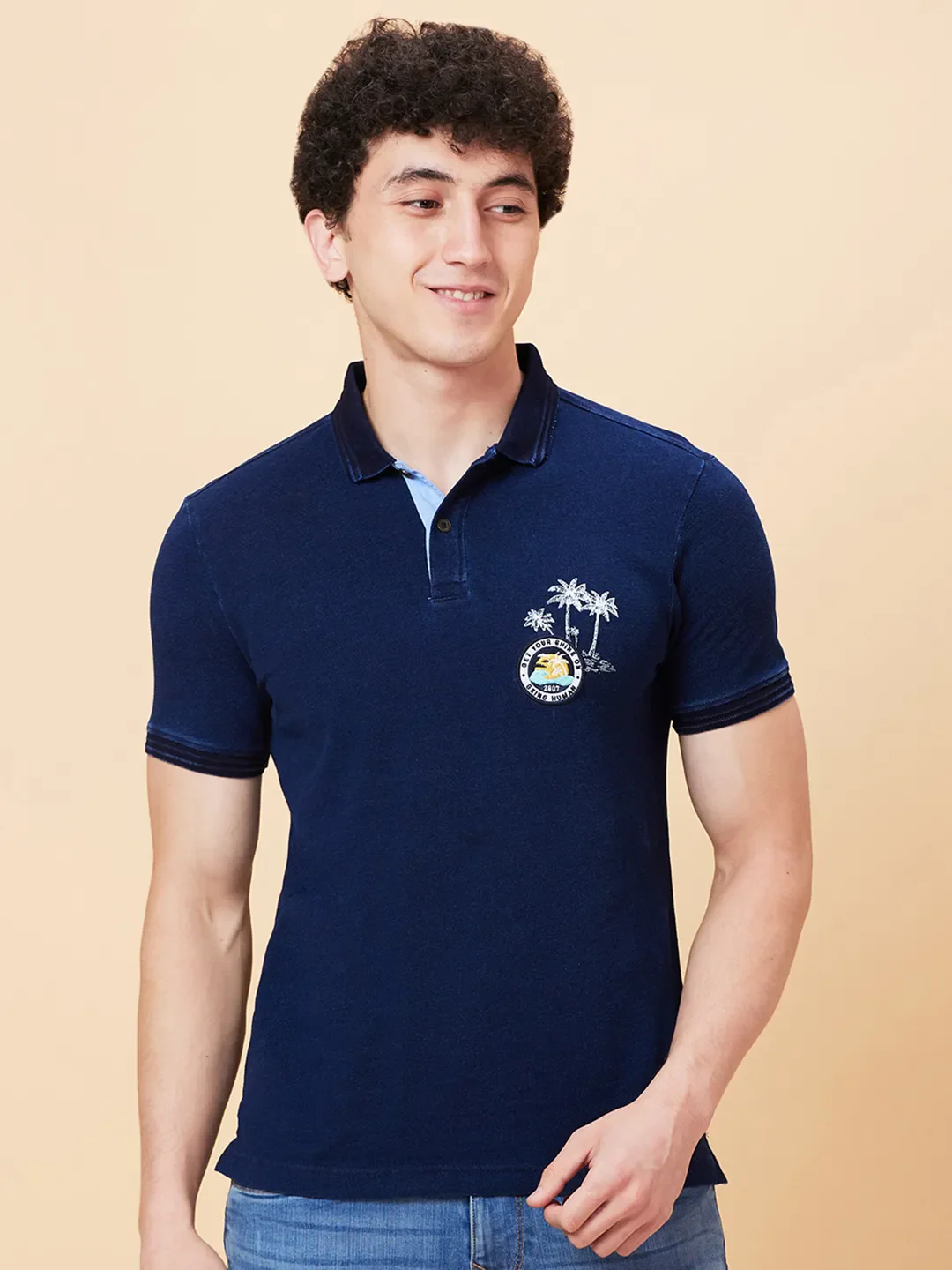 Blue Regular Fit Men's Polo T-Shirt by Being Human Clothing - Image 6