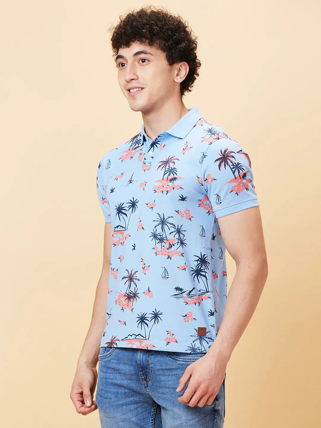 Light Blue Regular Fit Men's Polo T-shirt by Being Human Clothing - Image 3