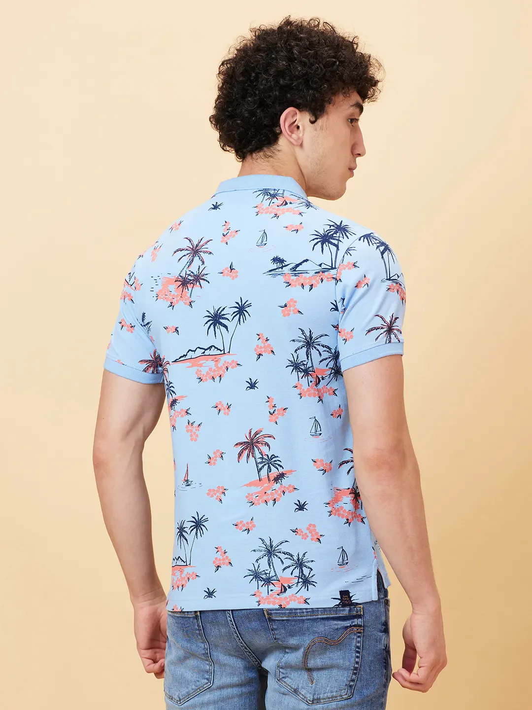 Light Blue Regular Fit Men's Polo T-shirt by Being Human Clothing - Image 4