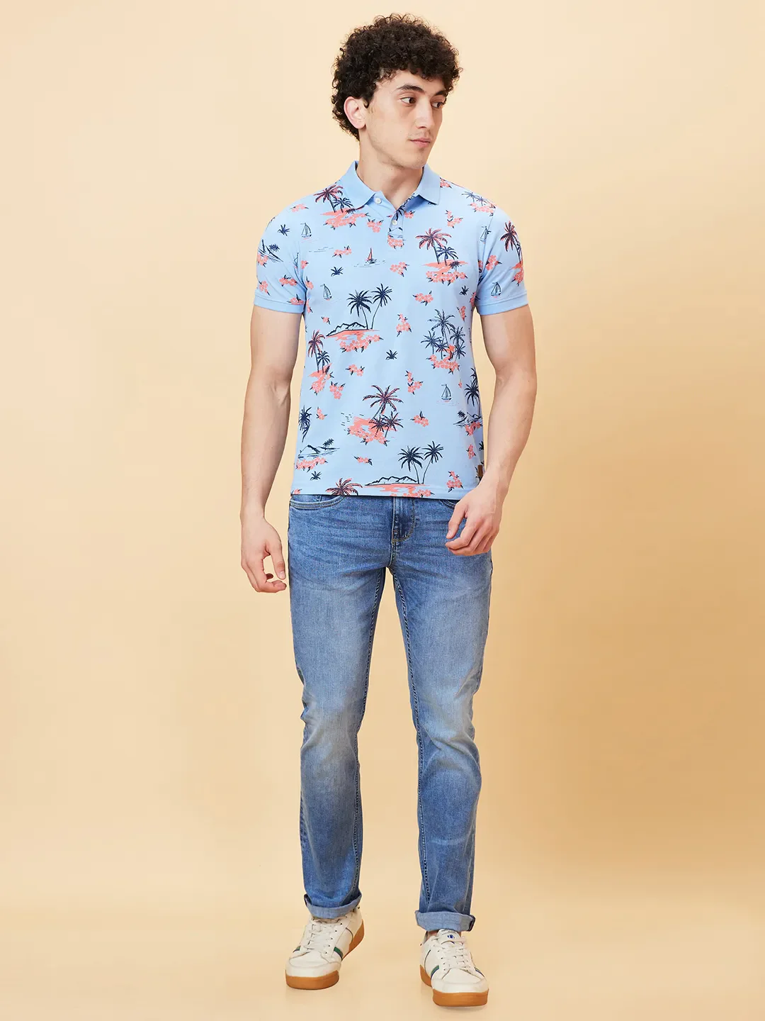 Light Blue Regular Fit Men's Polo T-shirt by Being Human Clothing - Image 6