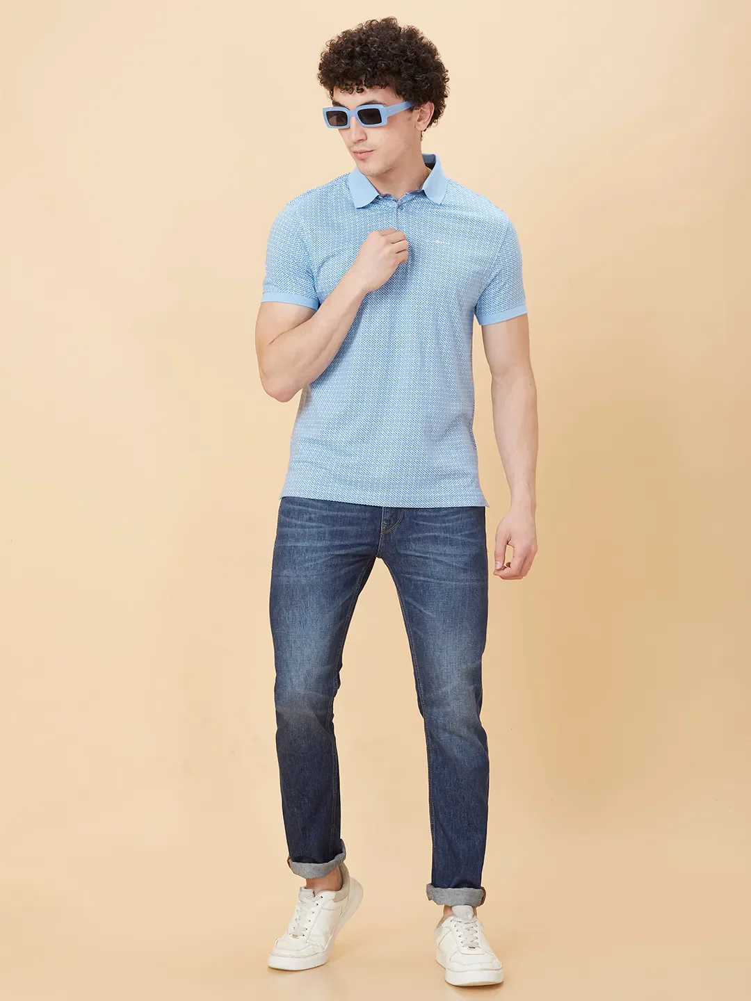 Light Blue Regular Fit Men's Polo T-shirt by Being Human Clothing - Image 6