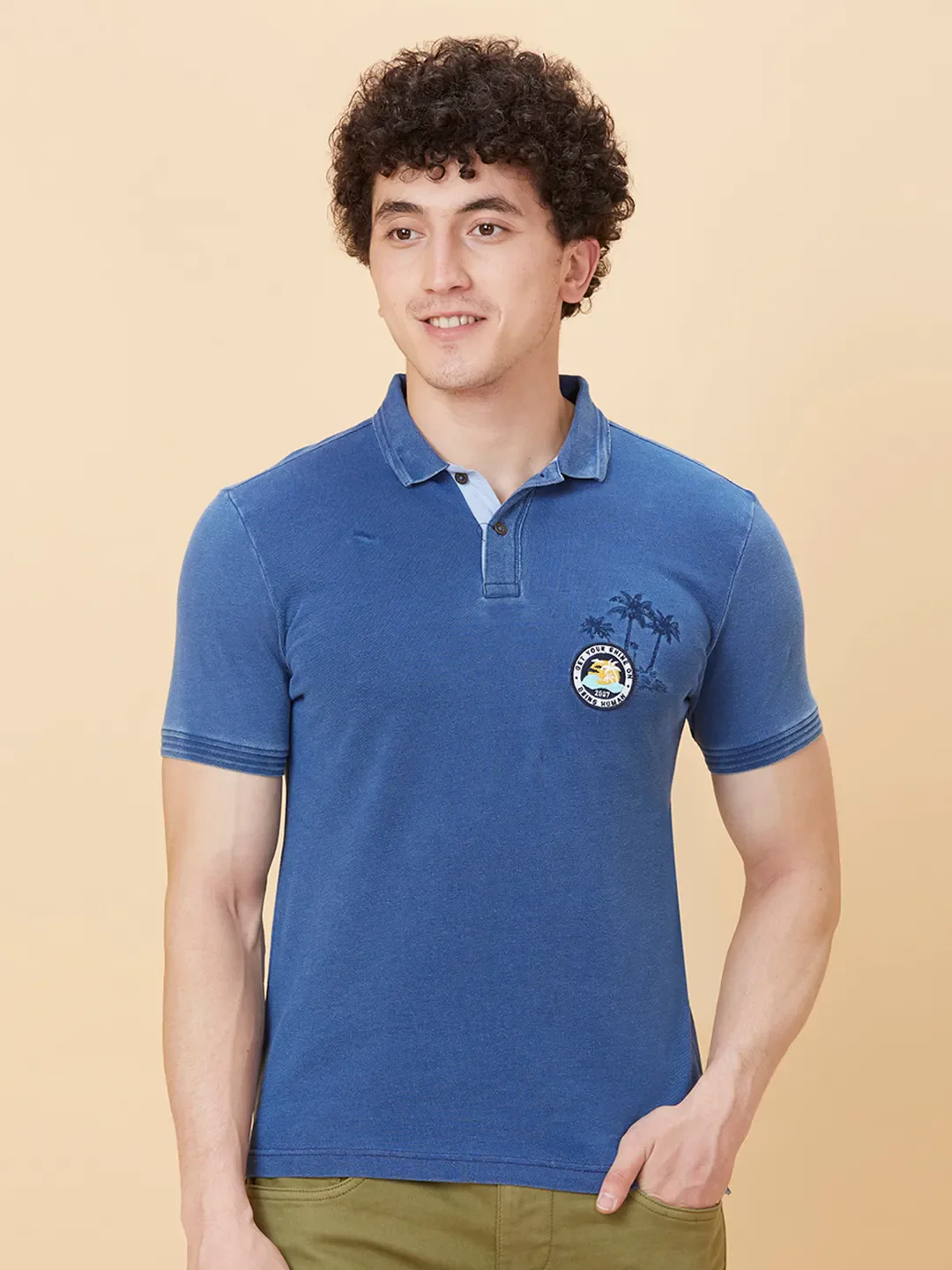 Light Blue Regular Fit Men's Polo T-shirt by Being Human Clothing