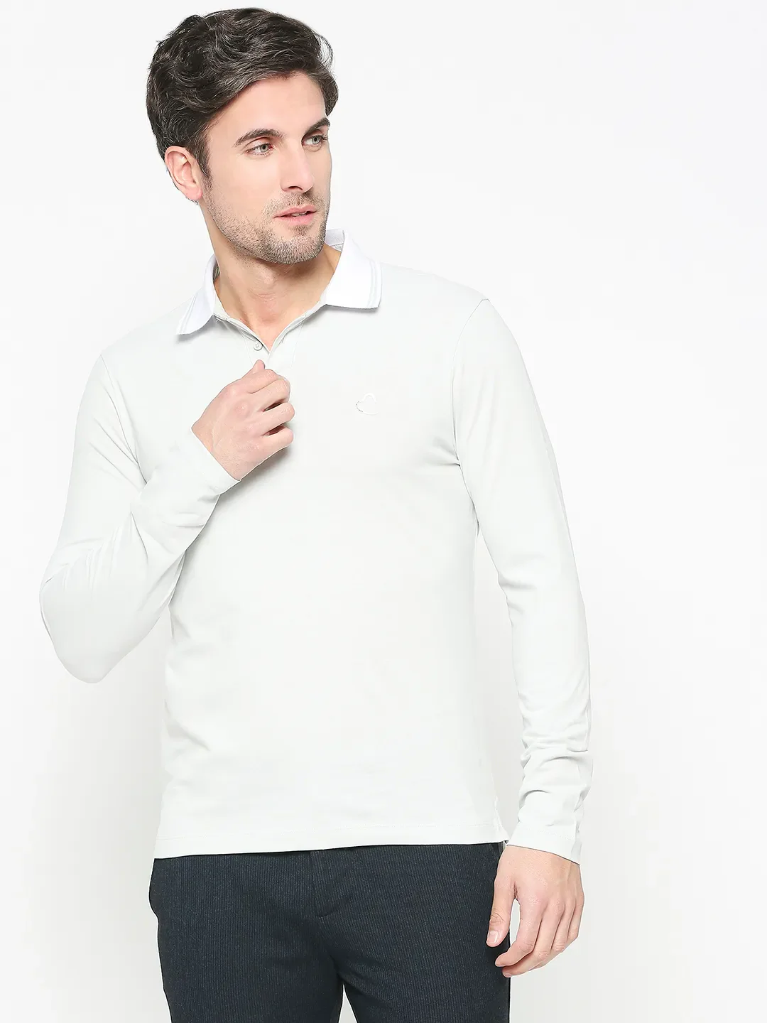 Grey Regular Fit Men's Long Sleeves Polo T-Shirt by Being Human Clothing