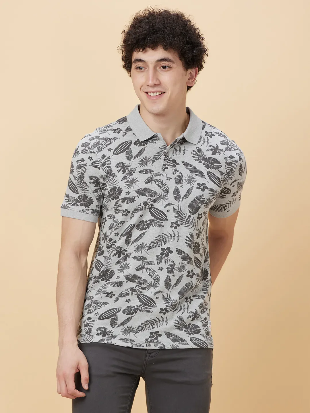 Grey Regular Fit Men's Polo T-Shirt by Being Human Clothing