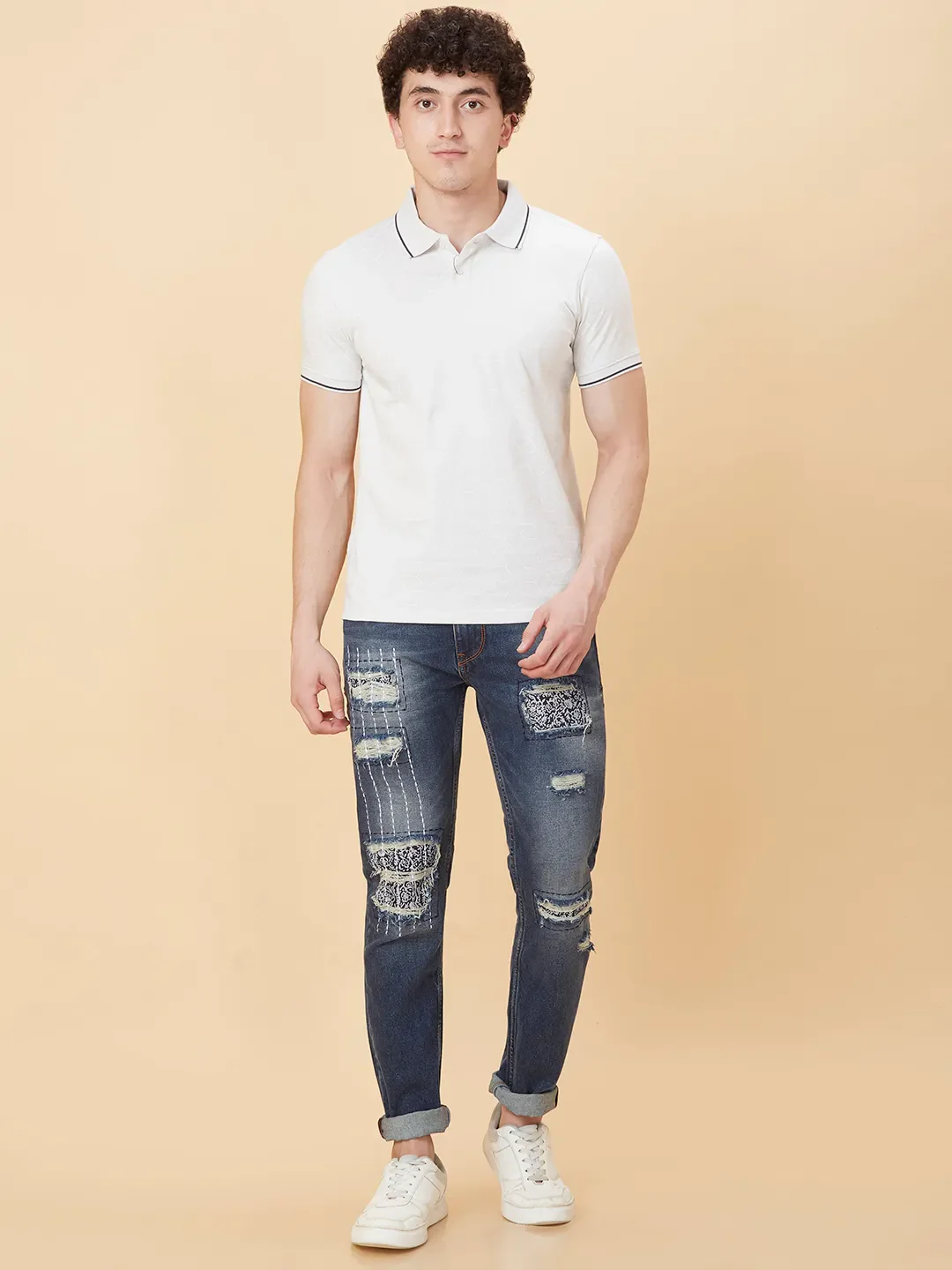 Light Grey Regular Fit Men's Polo T-shirt by Being Human Clothing - Image 2