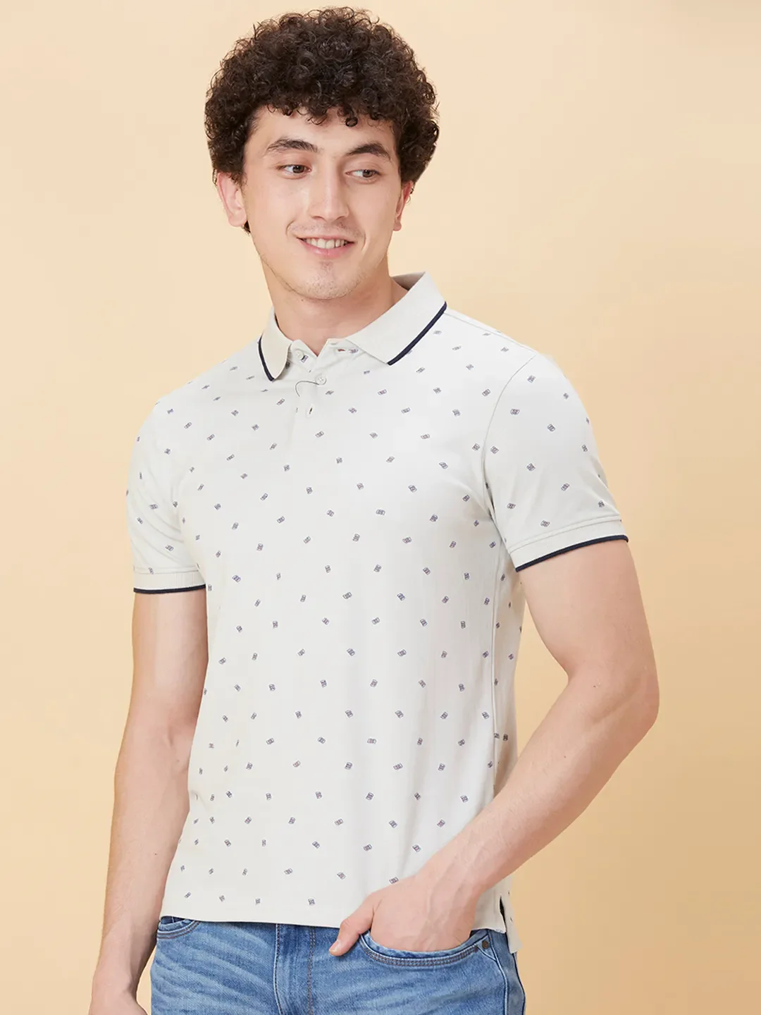Light Grey Regular Fit Men's Polo T-shirt by Being Human Clothing - Image 4