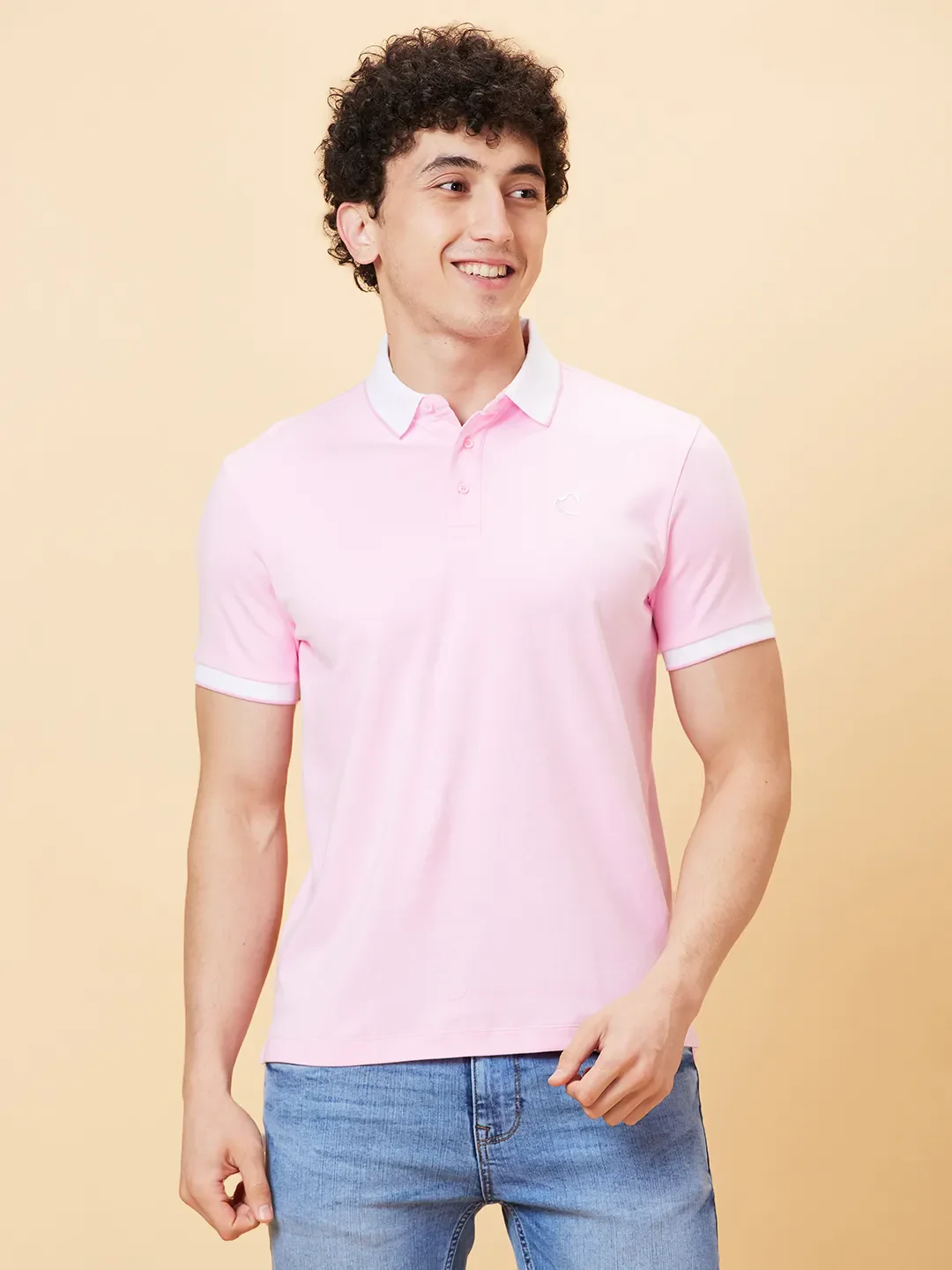 Pink Regular Fit Men's Polo T-Shirt by Being Human Clothing