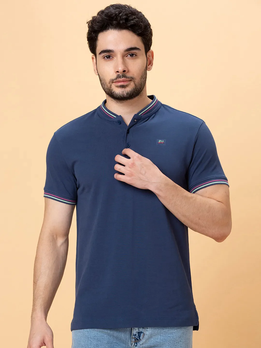Blue Regular Fit Men's Polo T-Shirt by Being Human Clothing