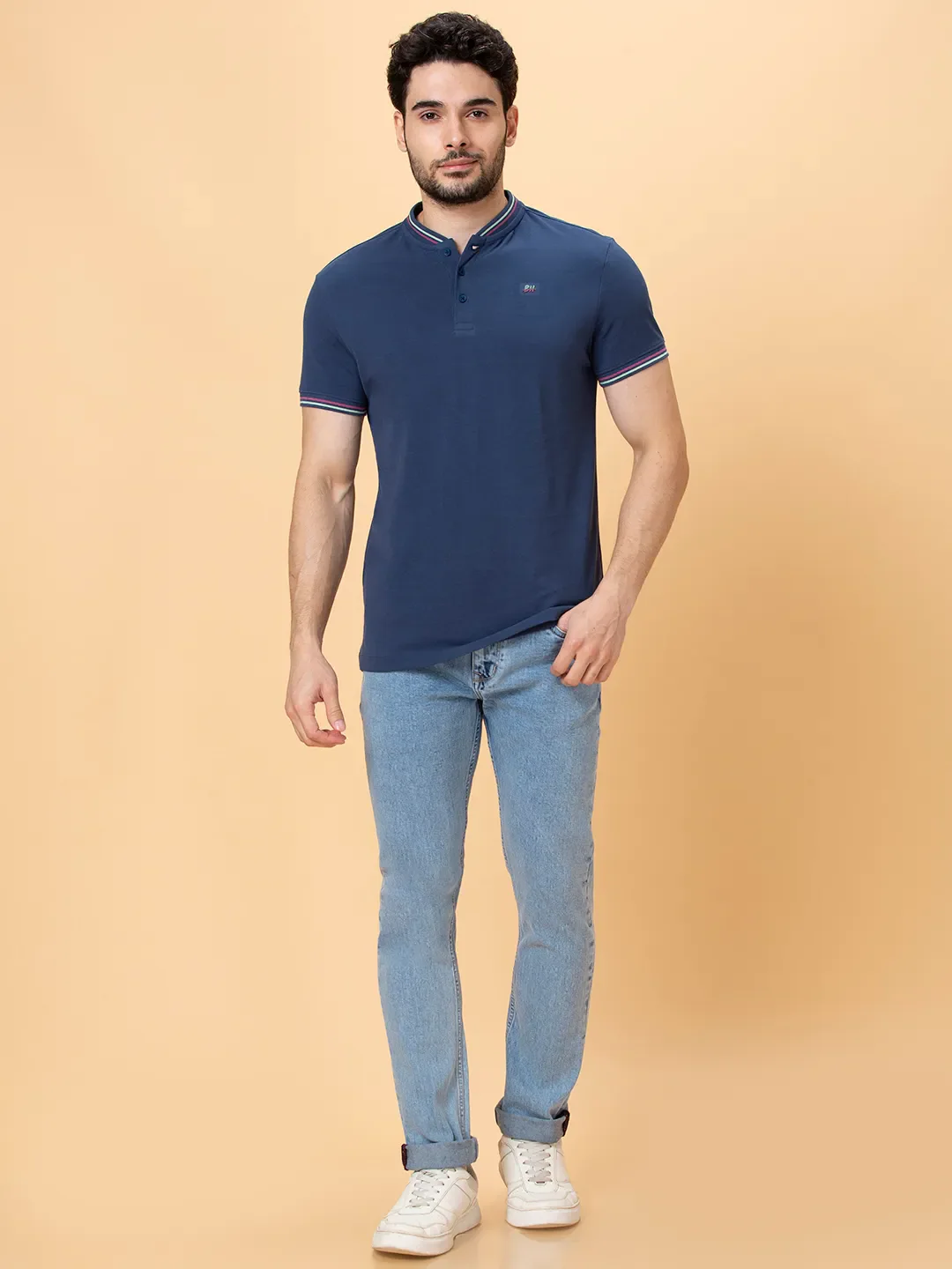 Blue Regular Fit Men's Polo T-Shirt by Being Human Clothing - Image 2
