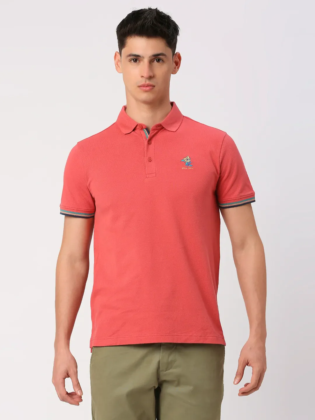 Red Regular Fit Men's Polo T-Shirt by Being Human Clothing