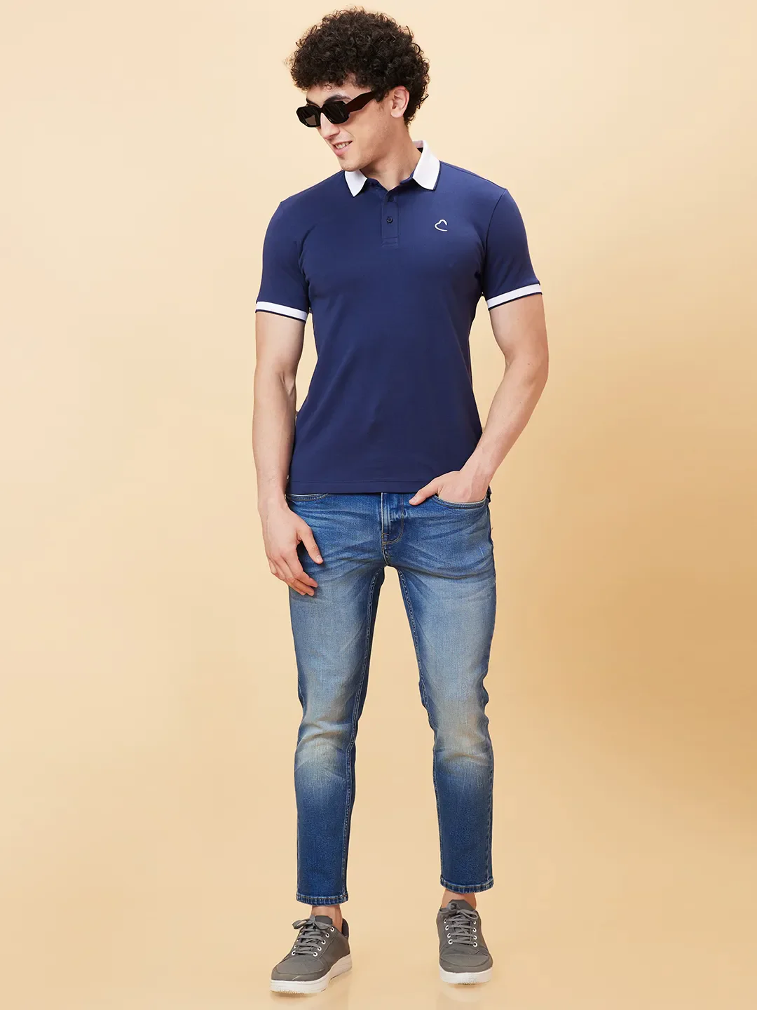 Navy Regular Fit Men's Polo T-Shirt by Being Human Clothing - Image 6