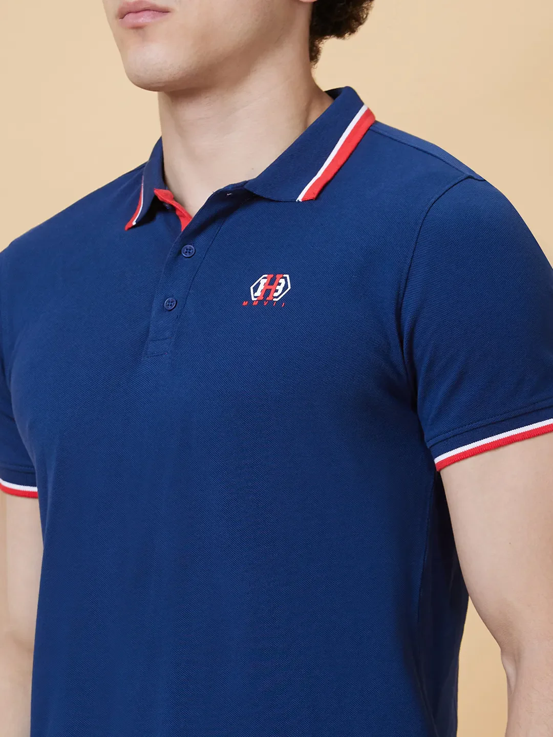 Navy Regular Fit Men's Polo T-Shirt by Being Human Clothing - Image 4