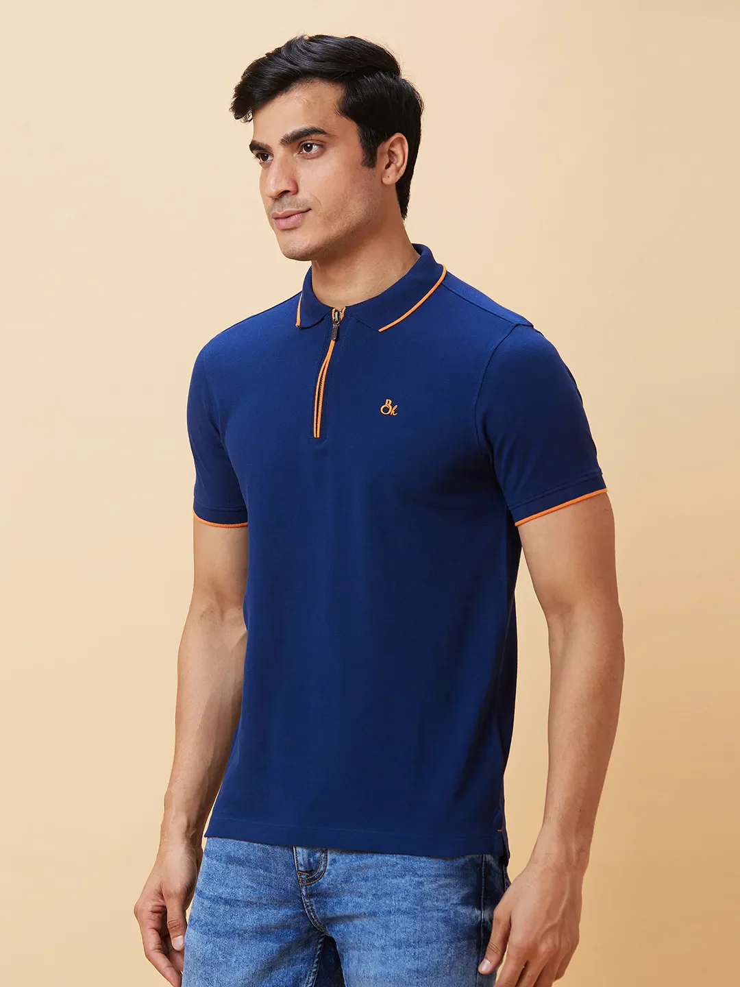 Navy Regular Fit Men's Polo T-Shirt by Being Human Clothing - Image 3