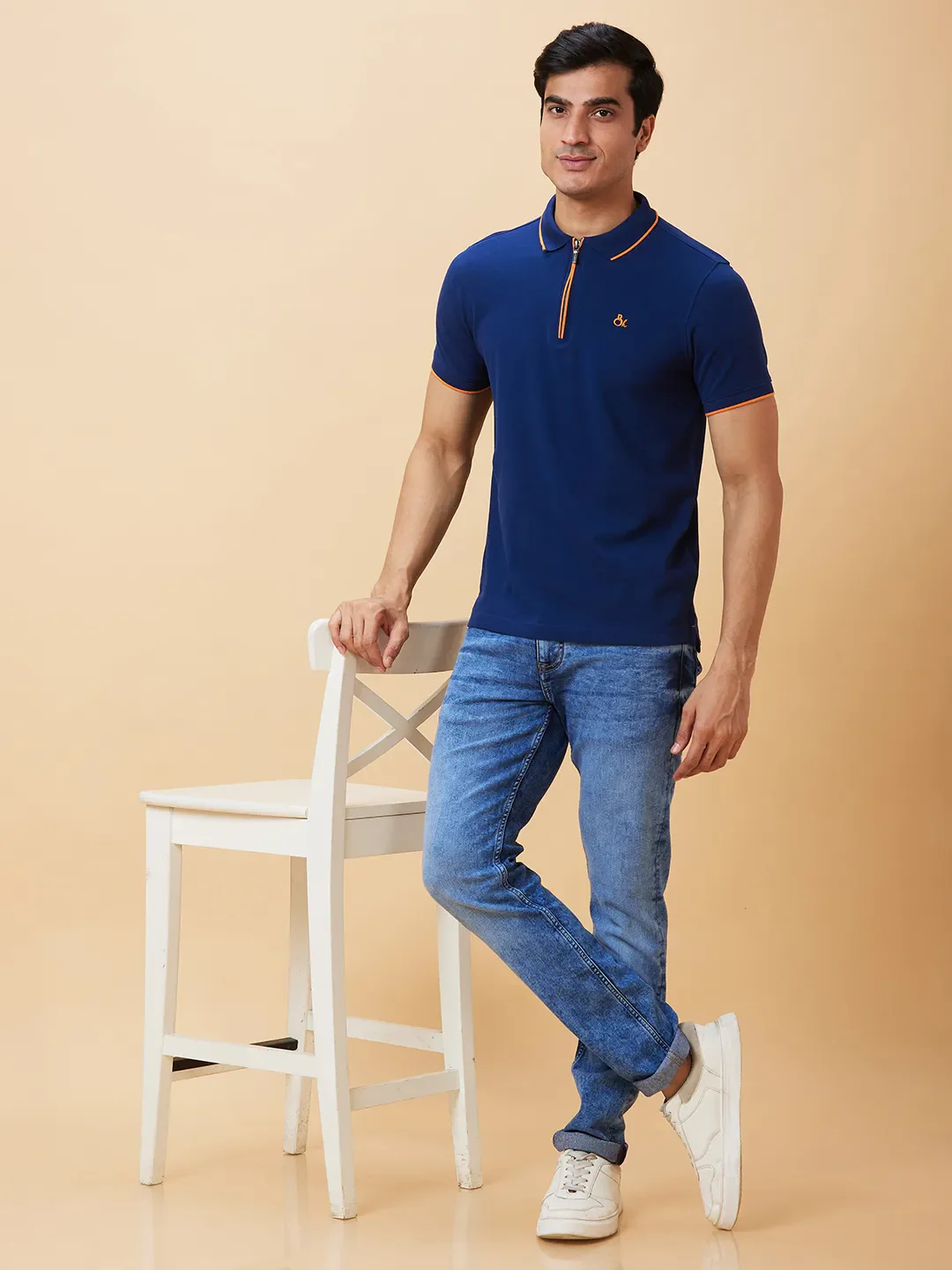 Navy Regular Fit Men's Polo T-Shirt by Being Human Clothing - Image 5