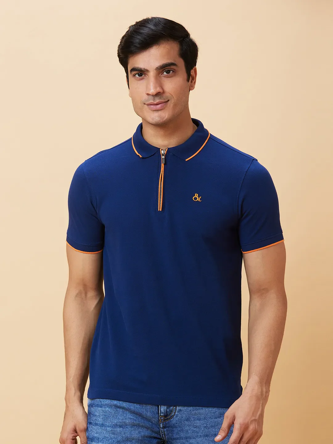 Navy Regular Fit Men's Polo T-Shirt by Being Human Clothing - Image 6