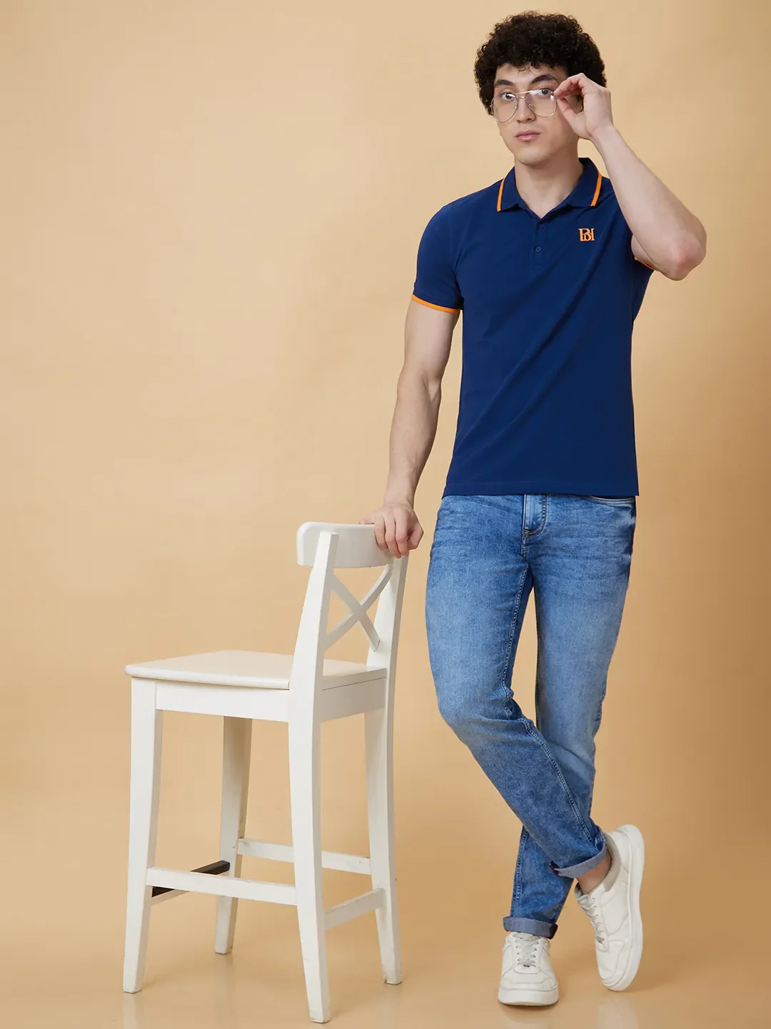 Navy Regular Fit Men's Polo T-Shirt by Being Human Clothing - Image 5