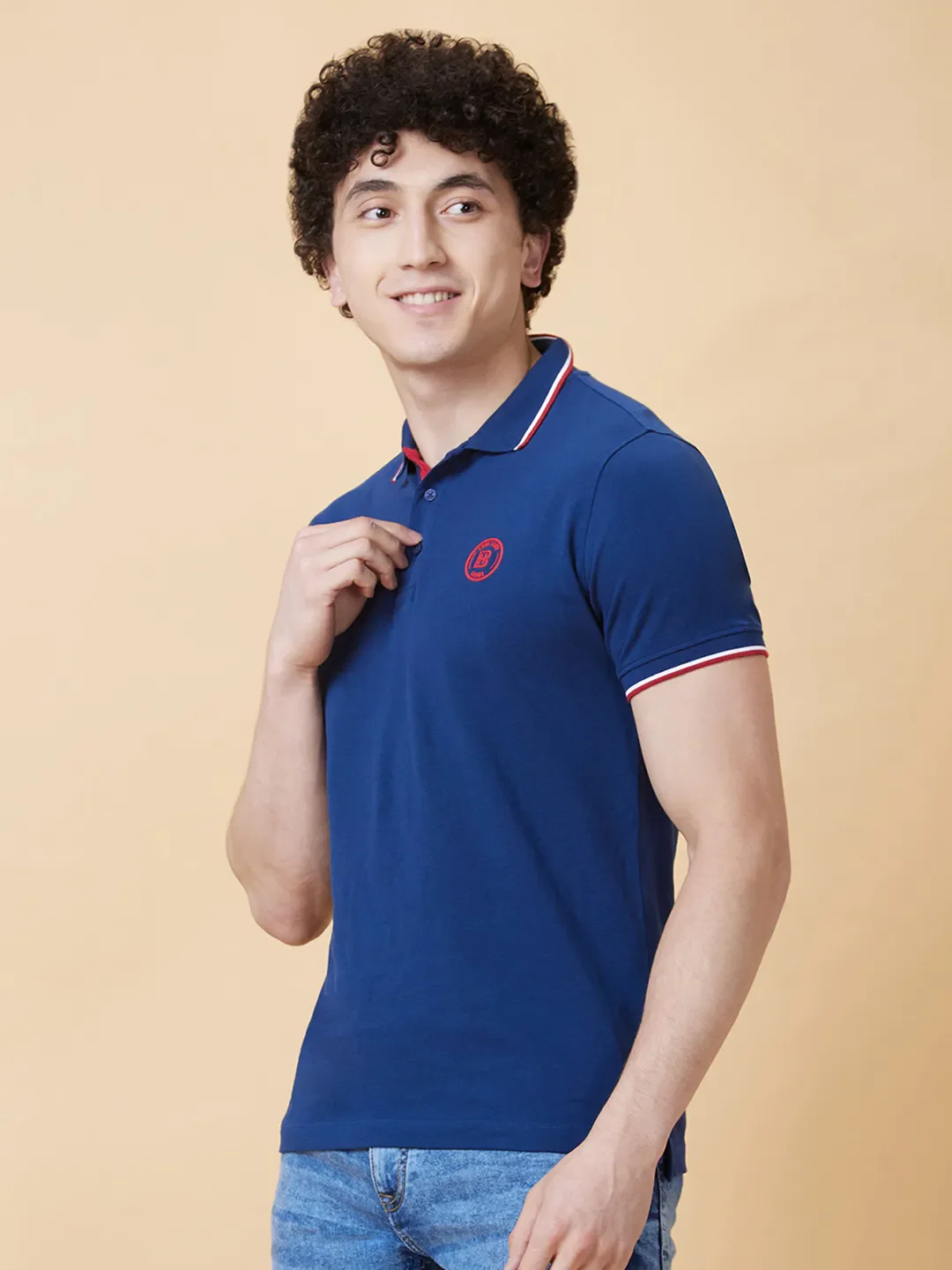 Navy Regular Fit Men's Polo T-Shirt by Being Human Clothing - Image 3