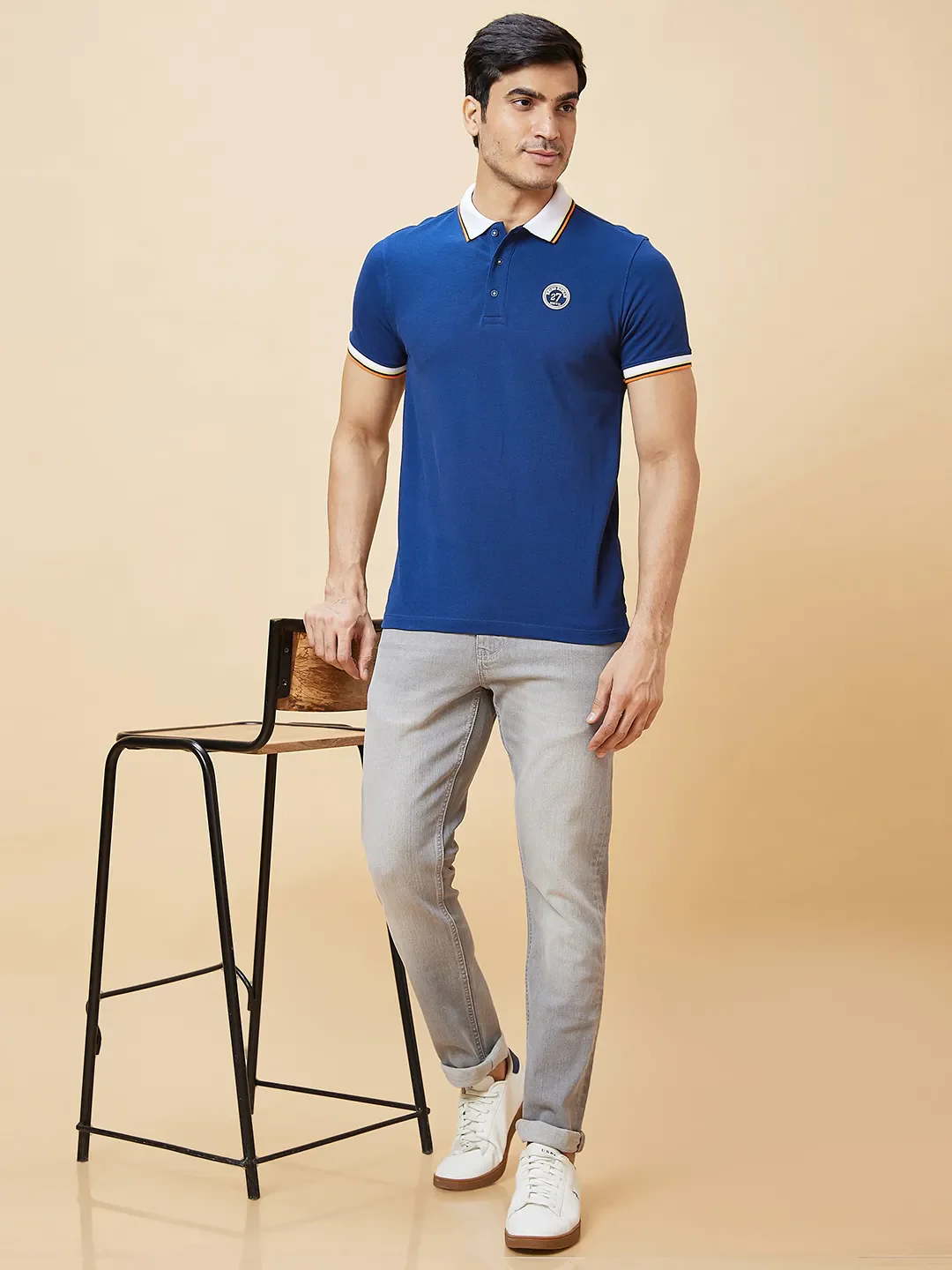 Navy Regular Fit Men's Polo T-Shirt by Being Human Clothing - Image 5