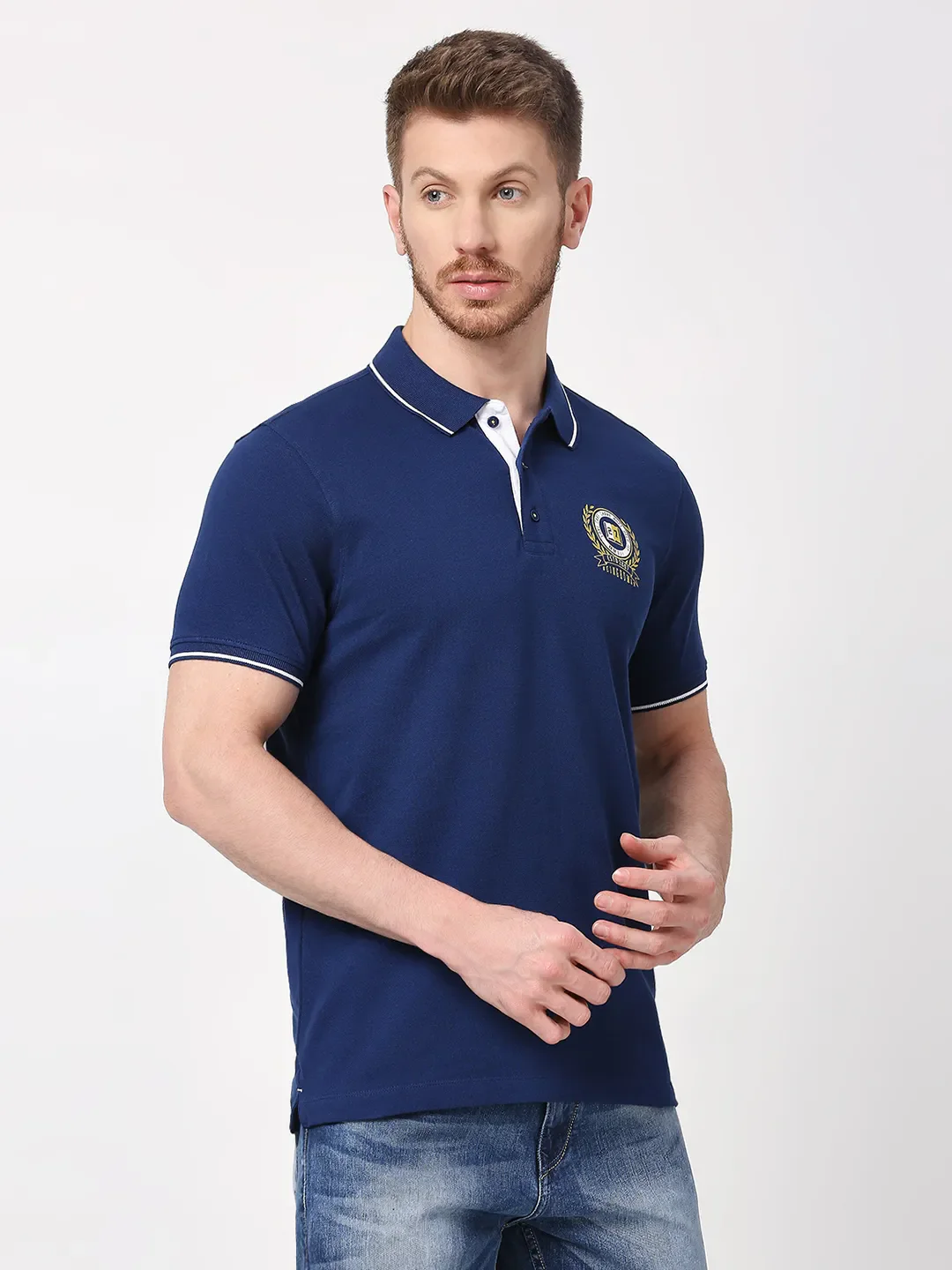 Navy Regular Fit Men's Polo T-Shirt by Being Human Clothing - Image 3