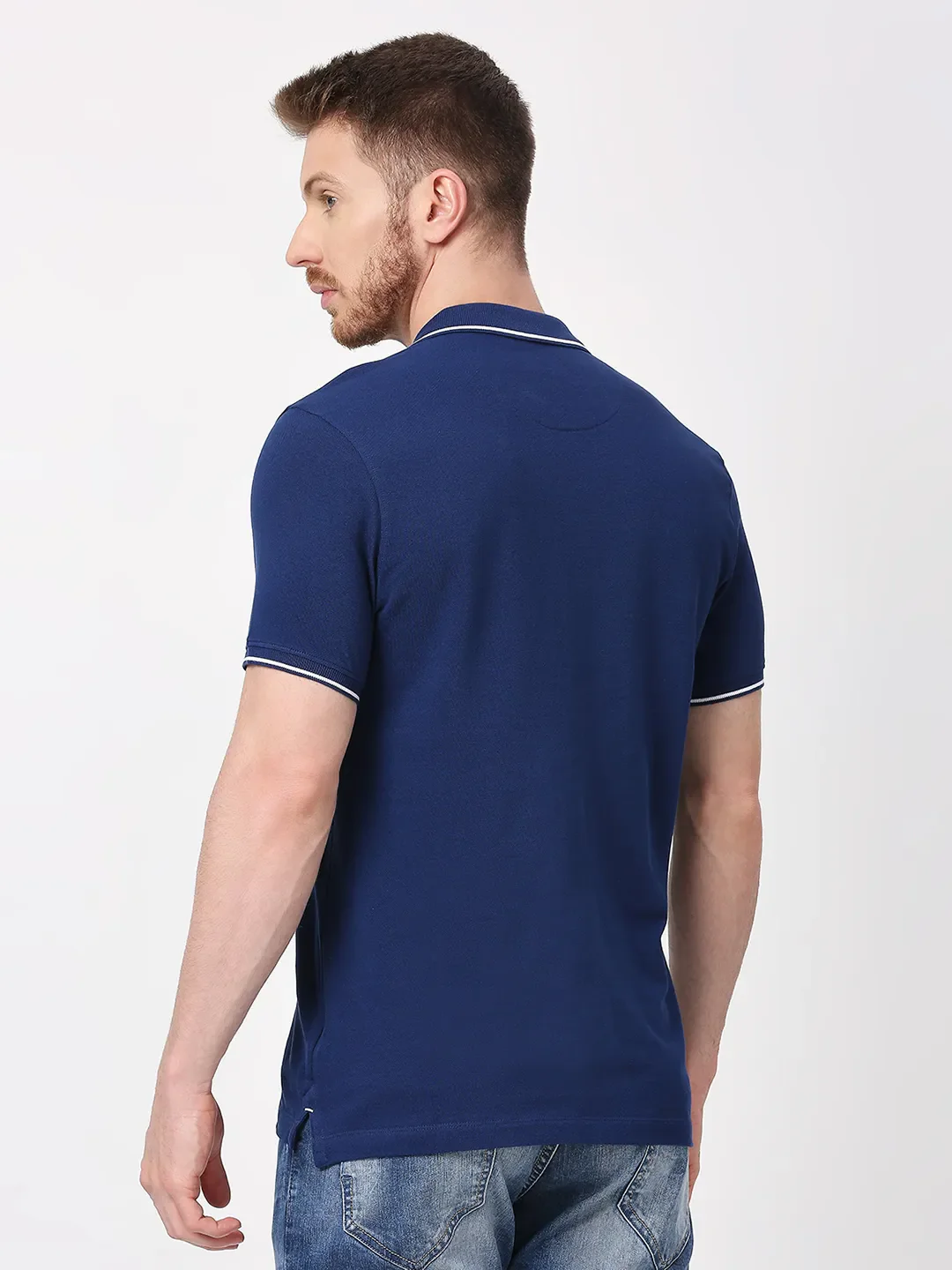 Navy Regular Fit Men's Polo T-Shirt by Being Human Clothing - Image 4