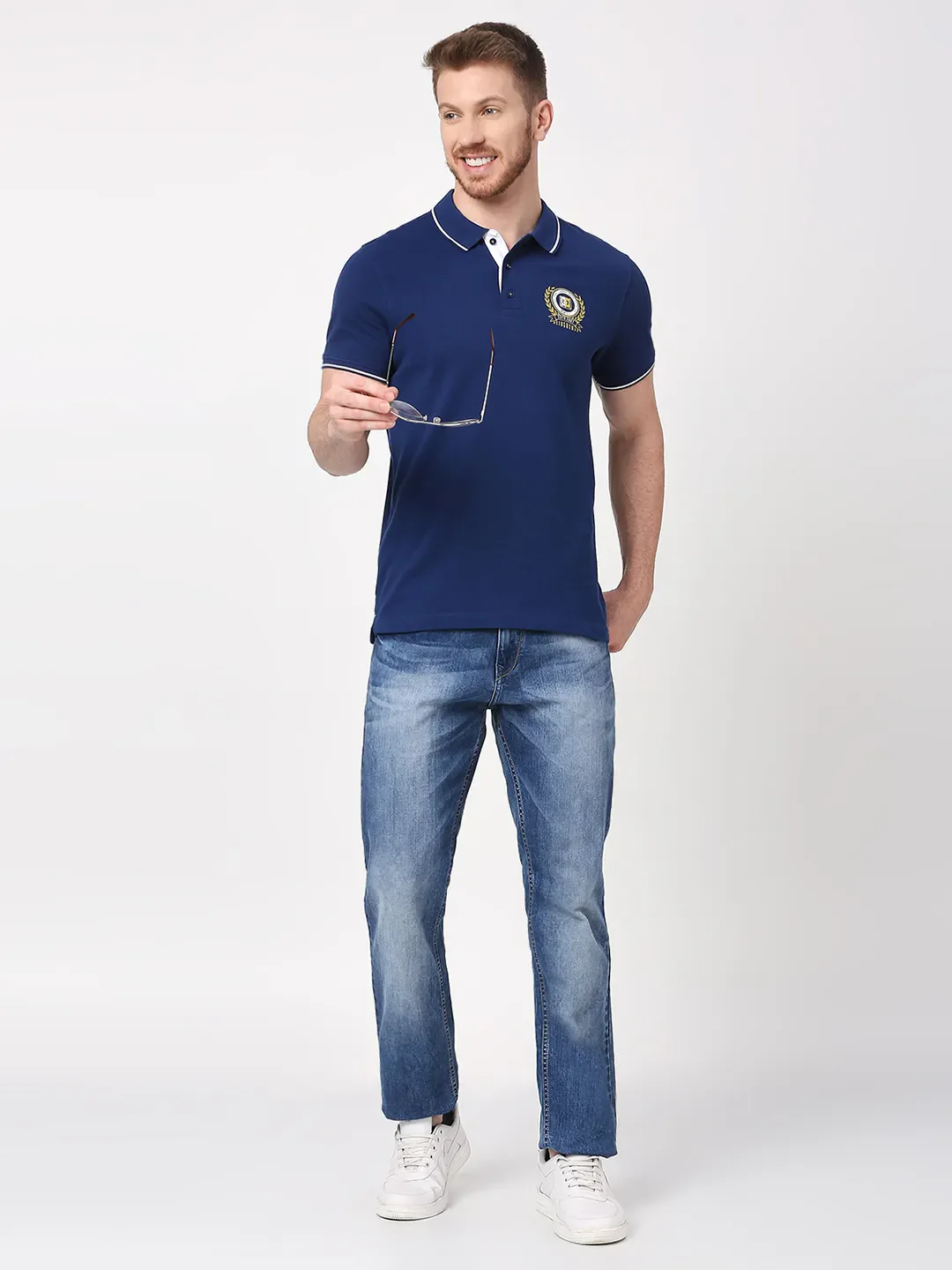 Navy Regular Fit Men's Polo T-Shirt by Being Human Clothing - Image 6
