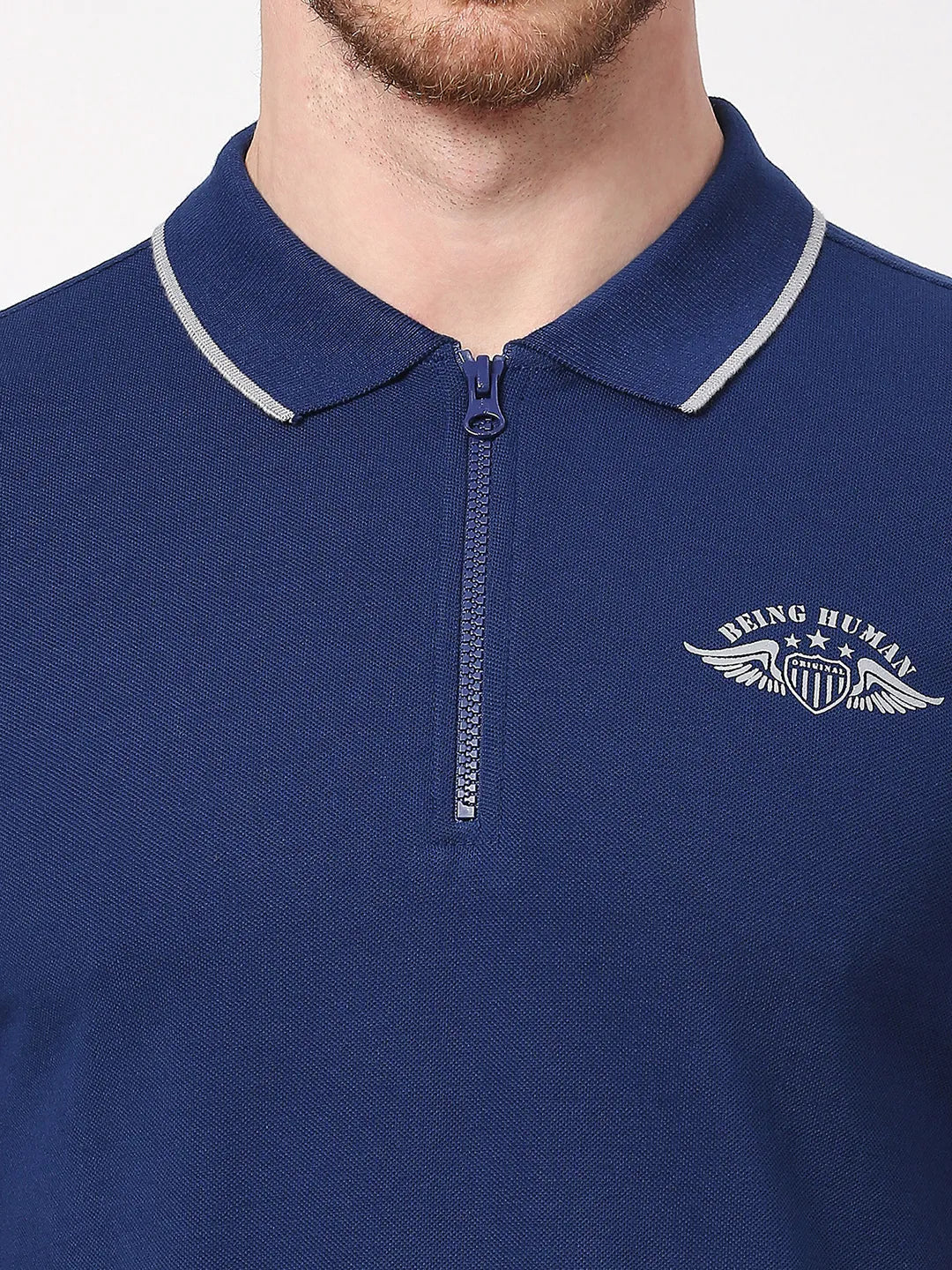 Navy Regular Fit Men's Polo T-Shirt by Being Human Clothing - Image 2