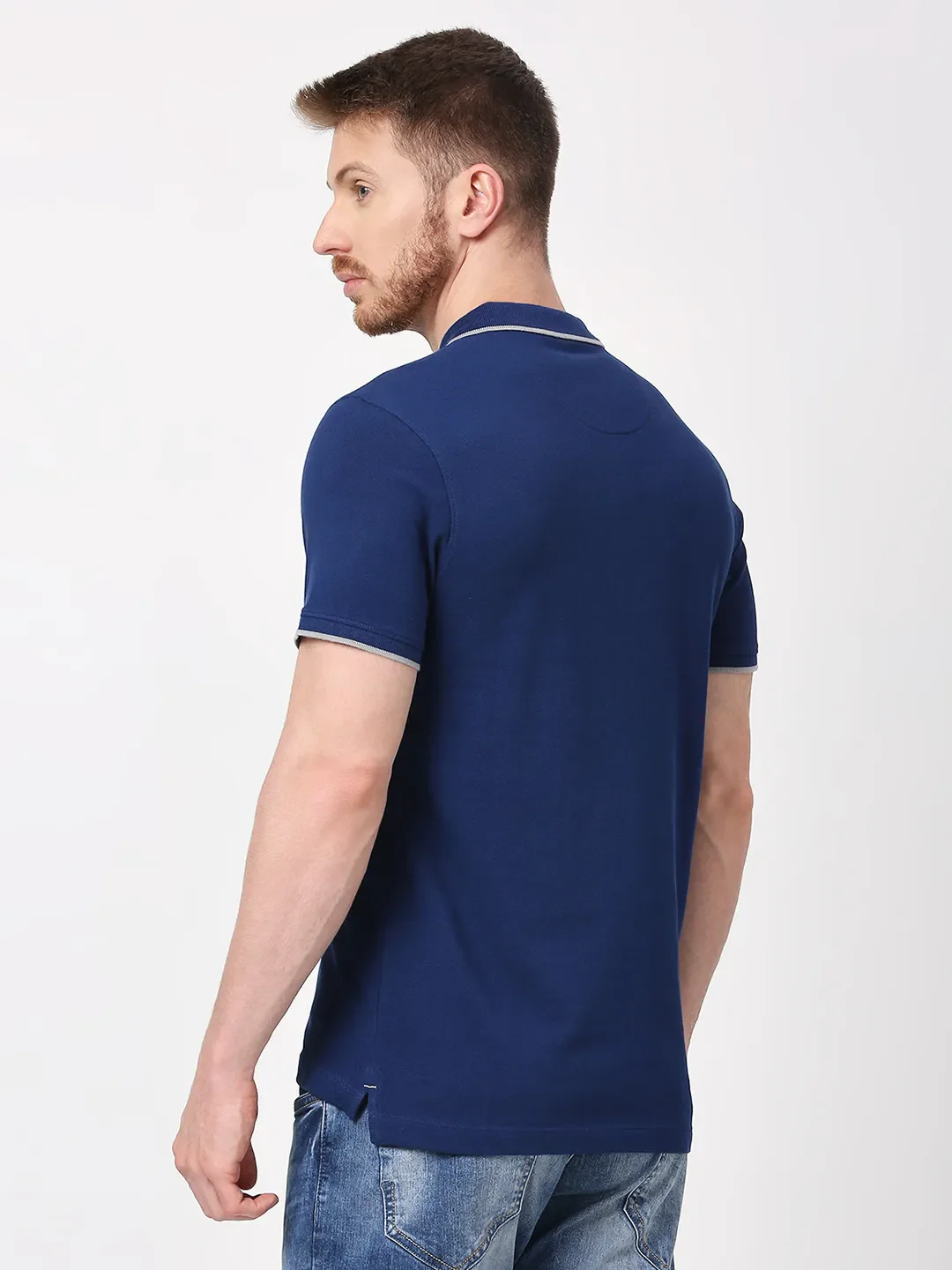 Navy Regular Fit Men's Polo T-Shirt by Being Human Clothing - Image 3