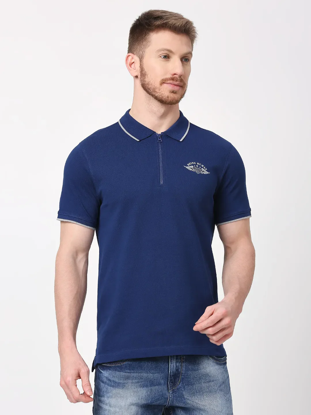 Navy Regular Fit Men's Polo T-Shirt by Being Human Clothing - Image 4