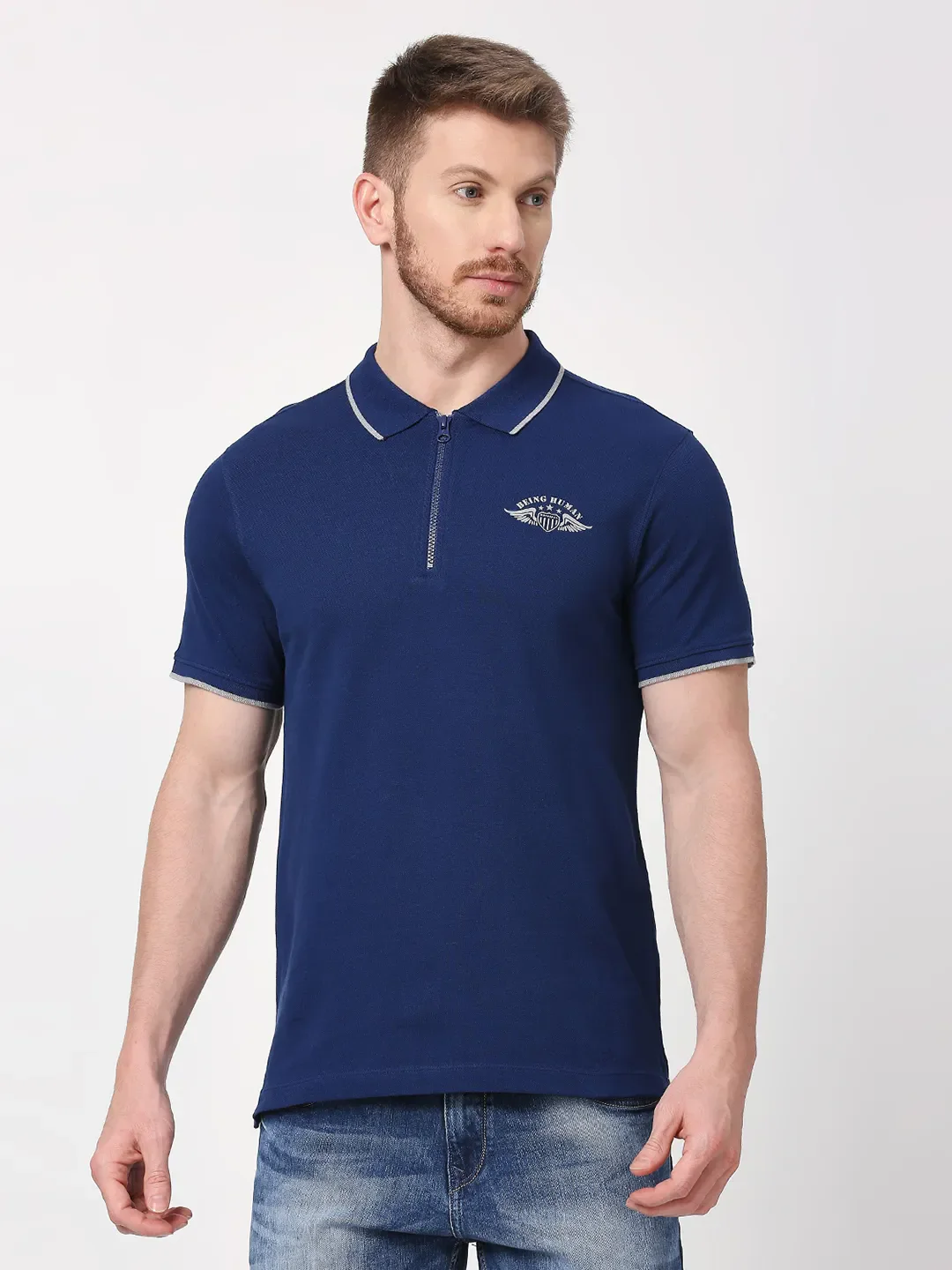 Navy Regular Fit Men's Polo T-Shirt by Being Human Clothing - Image 6