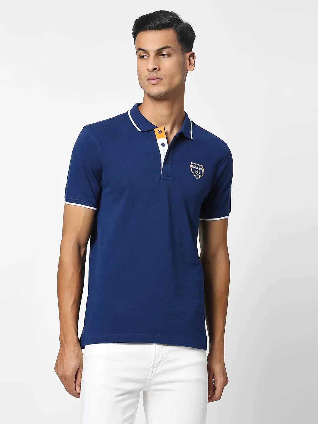 Navy Regular Fit Men's Polo T-Shirt by Being Human Clothing