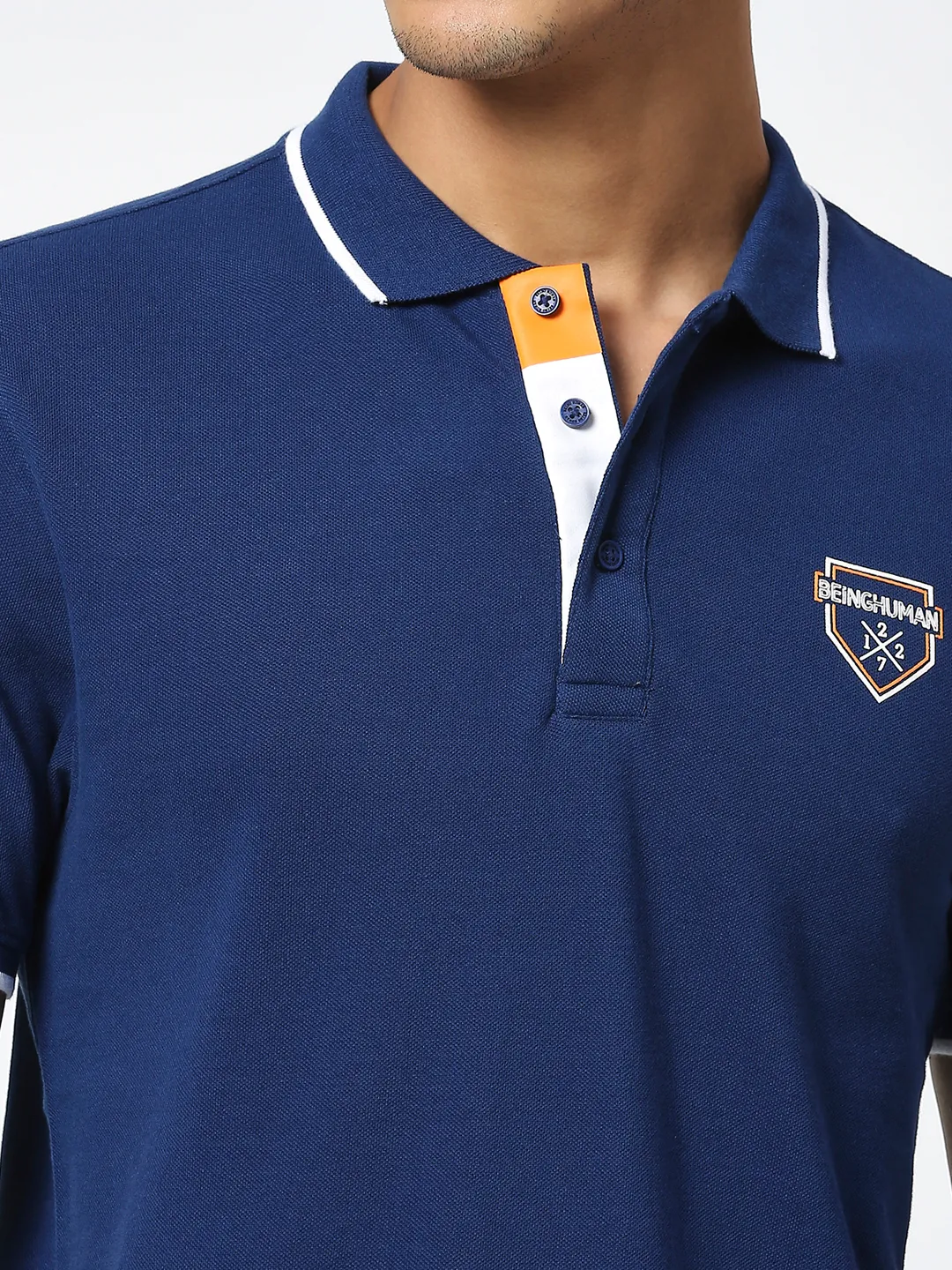 Navy Regular Fit Men's Polo T-Shirt by Being Human Clothing - Image 5