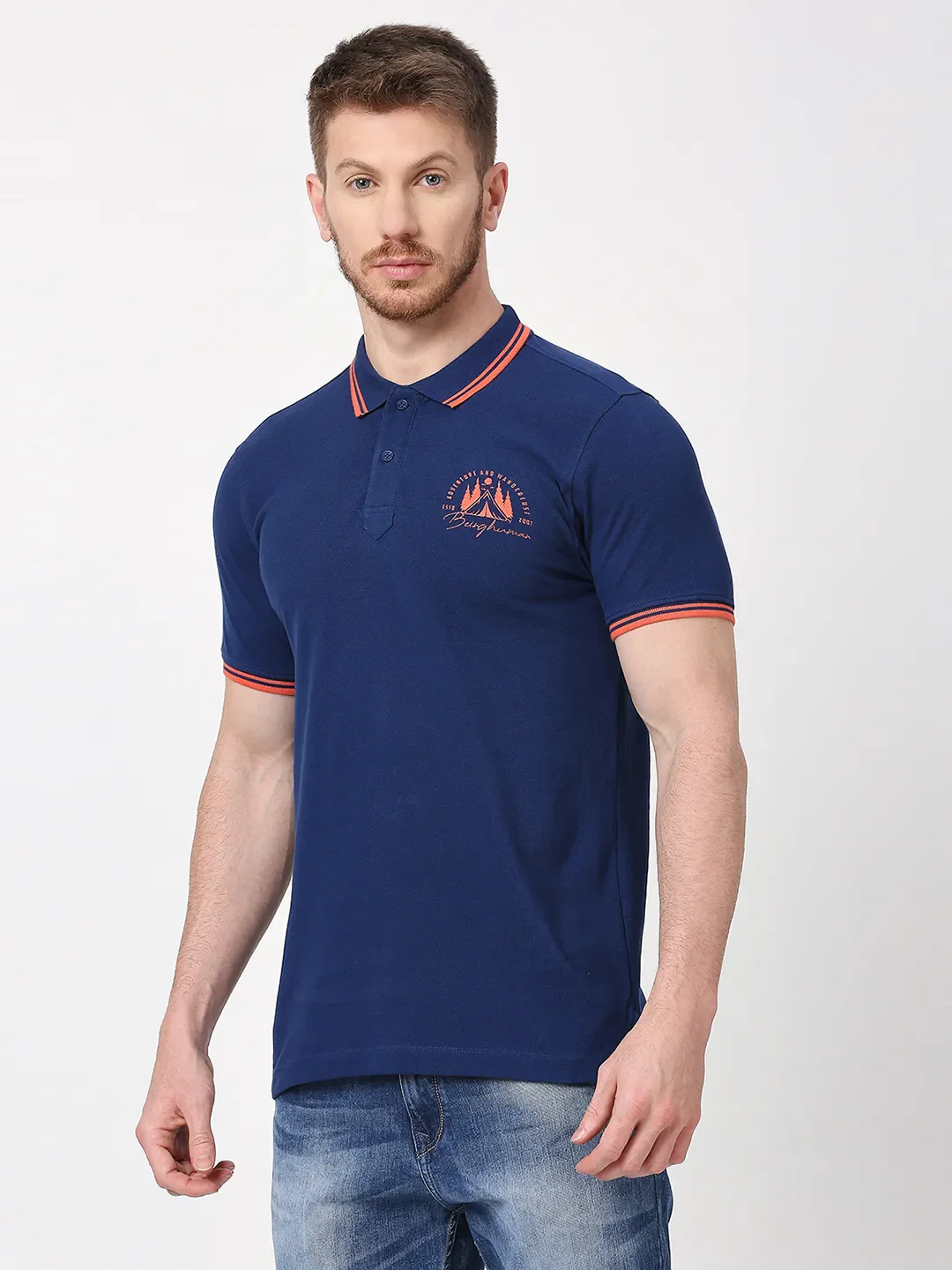 Navy Regular Fit Men's Polo T-Shirt by Being Human Clothing - Image 2