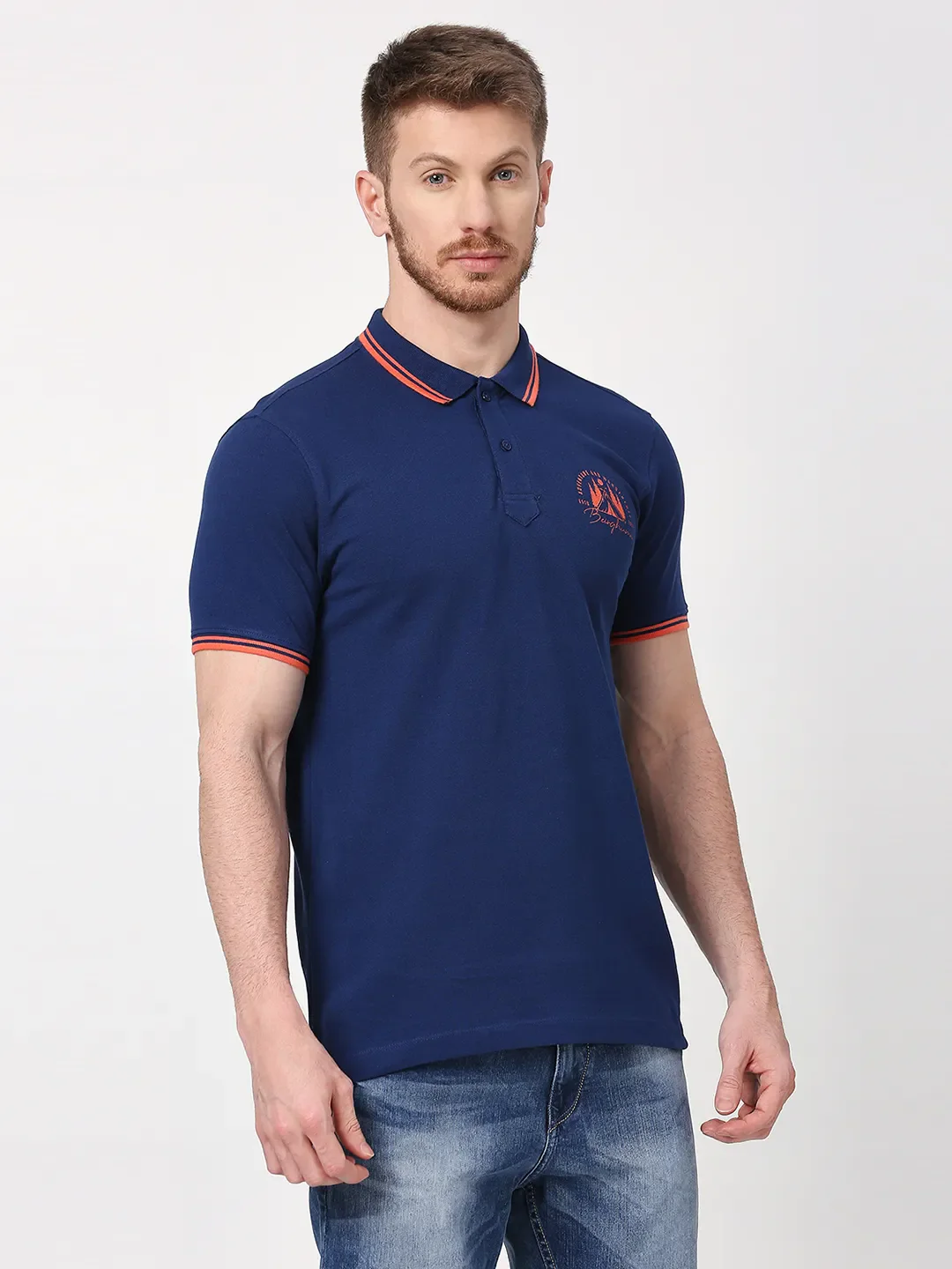 Navy Regular Fit Men's Polo T-Shirt by Being Human Clothing - Image 3