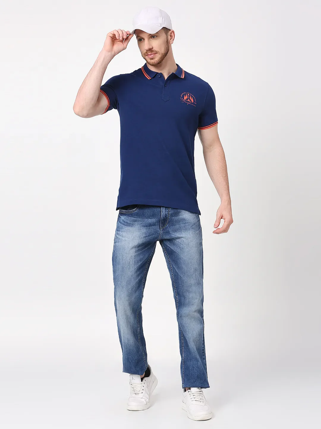 Navy Regular Fit Men's Polo T-Shirt by Being Human Clothing - Image 6