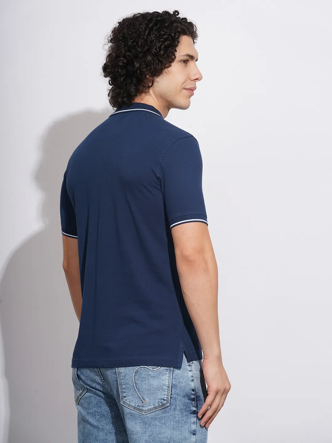 Navy Regular Fit Men's Polo T-Shirt by Being Human Clothing - Image 3