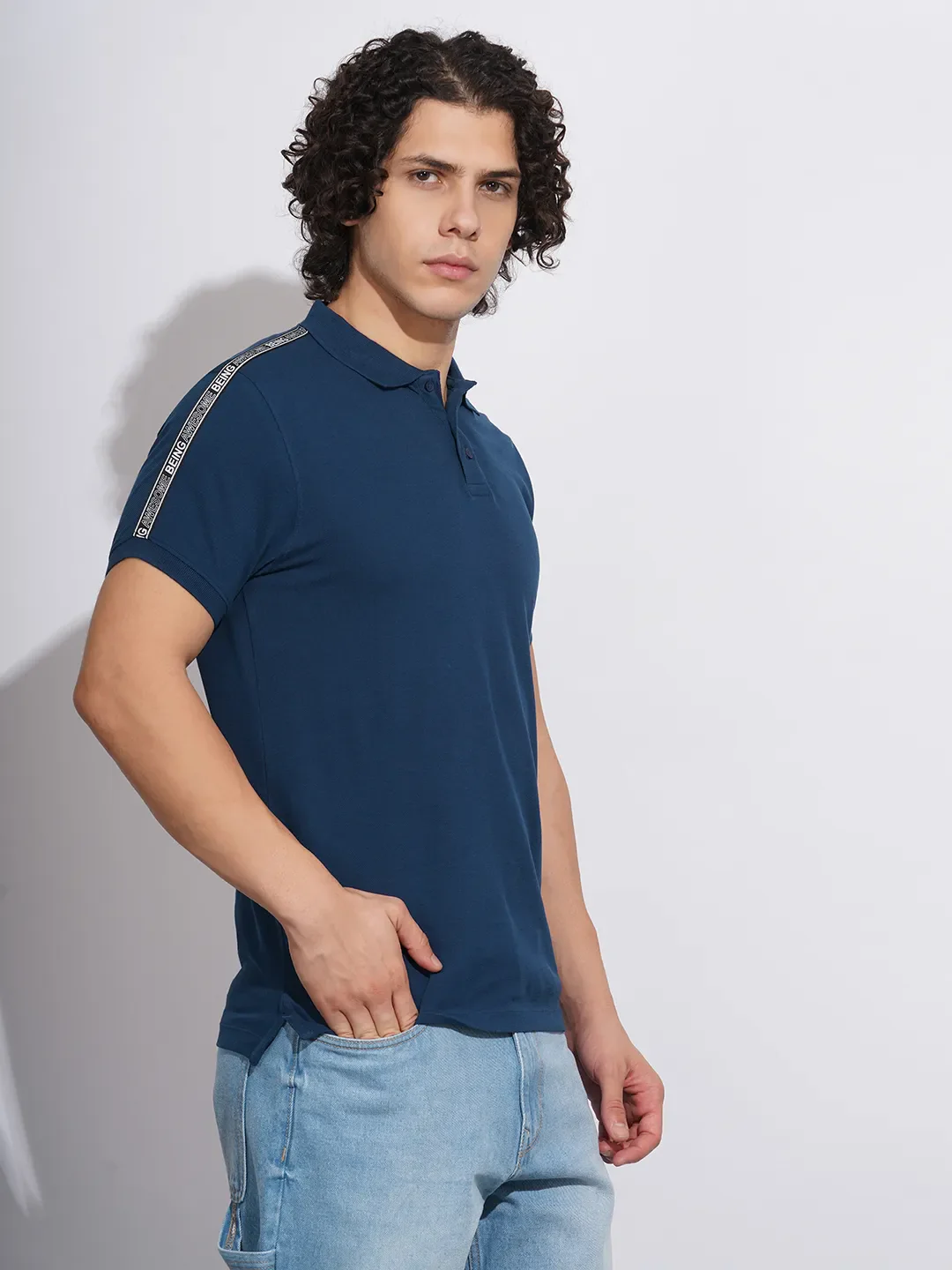 Navy Regular Fit Men's Polo T-Shirt by Being Human Clothing - Image 2