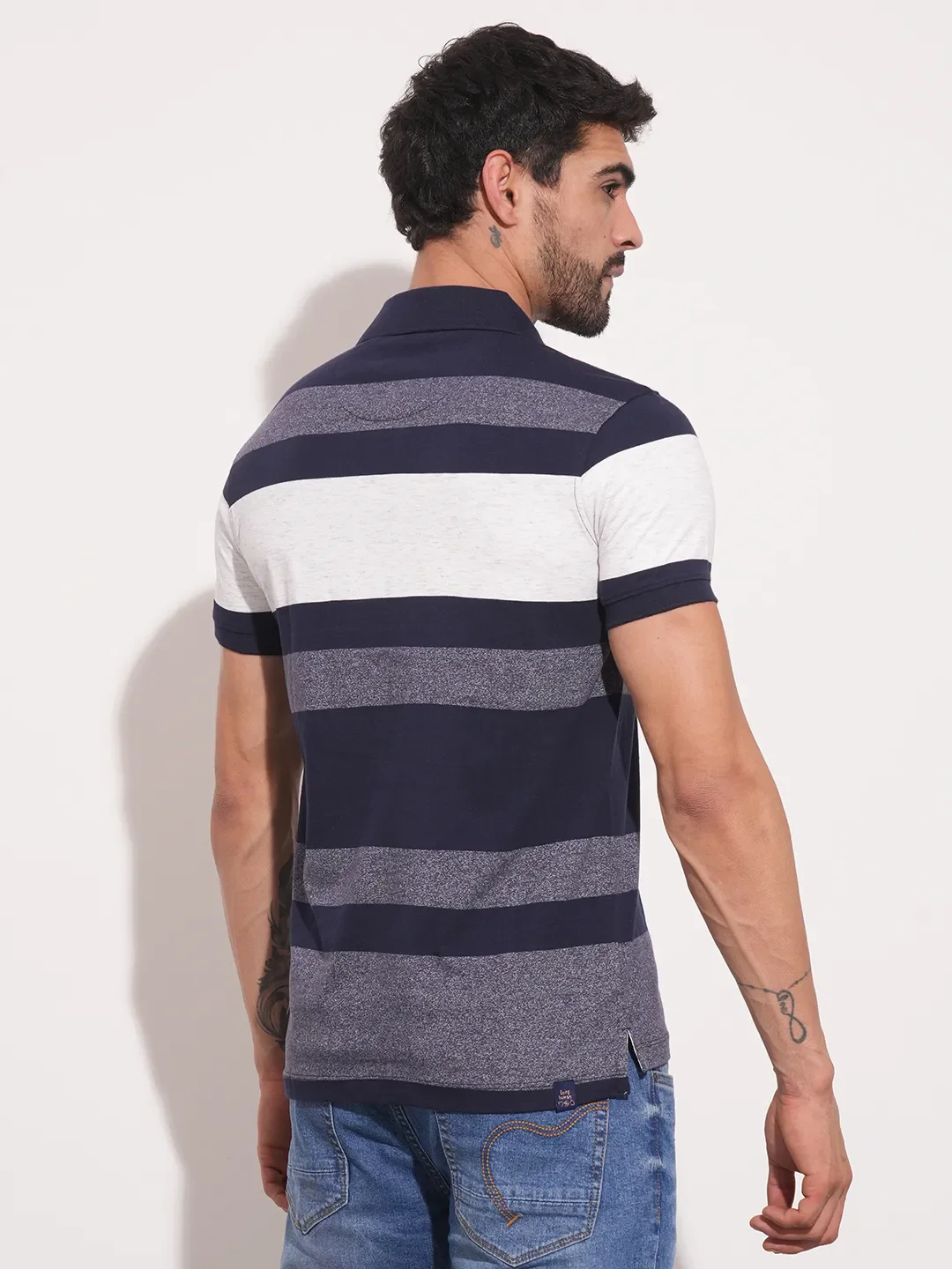 Navy Regular Fit Men's Polo T-Shirt by Being Human Clothing - Image 3