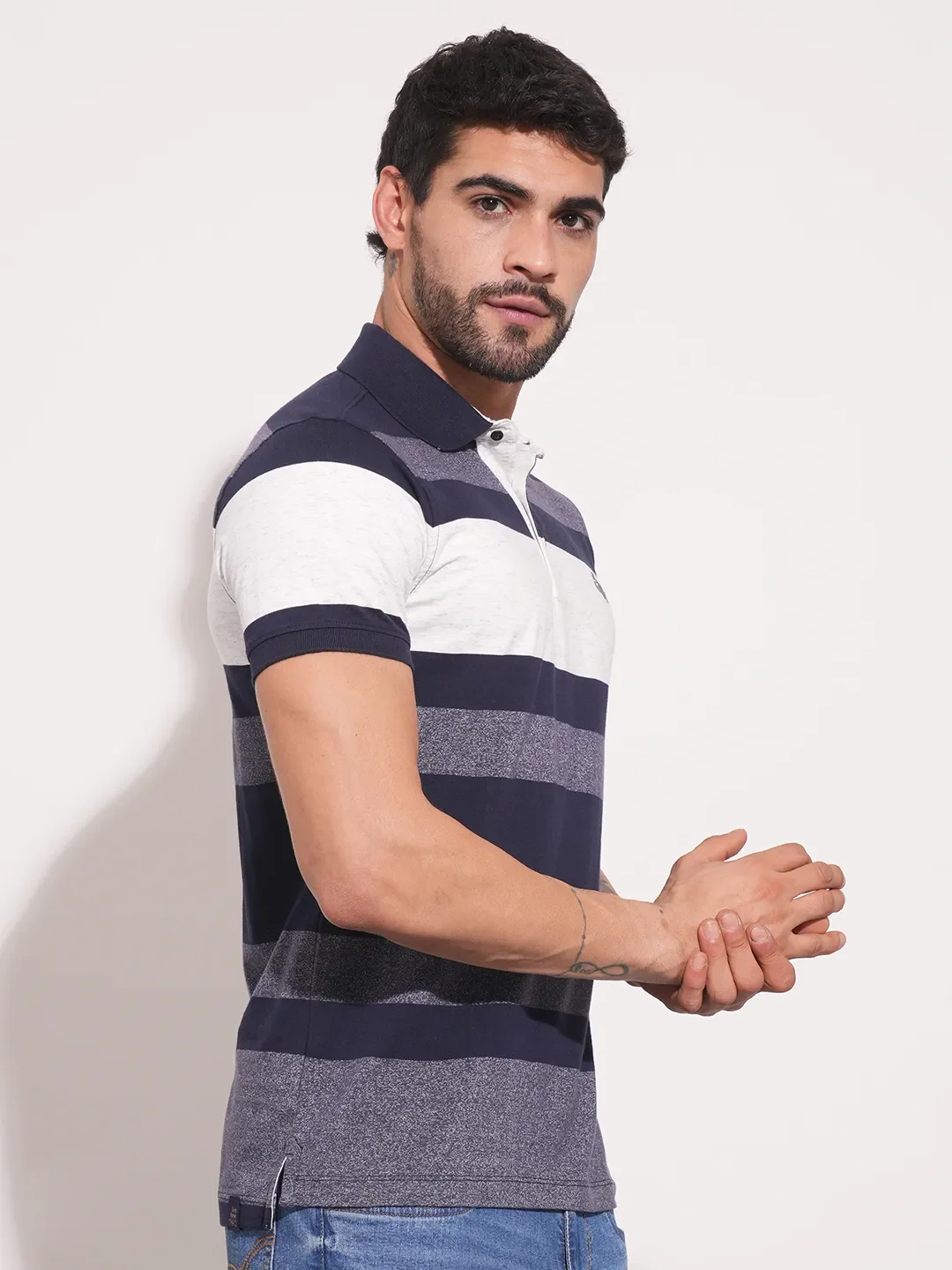 Navy Regular Fit Men's Polo T-Shirt by Being Human Clothing - Image 7